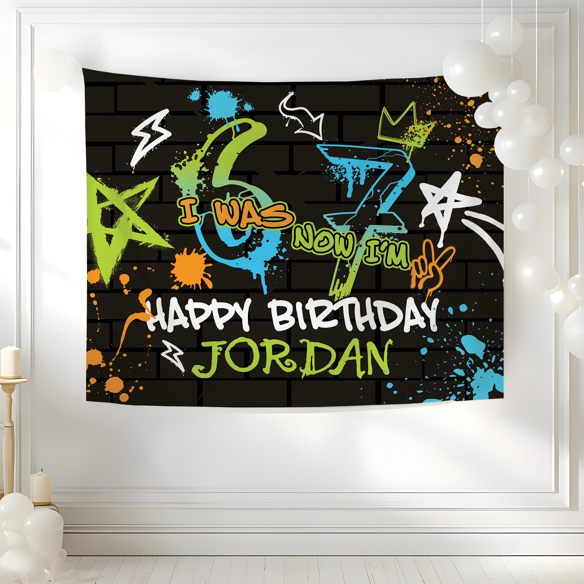 Personalized 6 7 Birthday Party Tapestry, Kid Birthday Backdrop Personalized 6 7 Birthday Party Tapestry, Kid Birthday Backdrop - Image 4