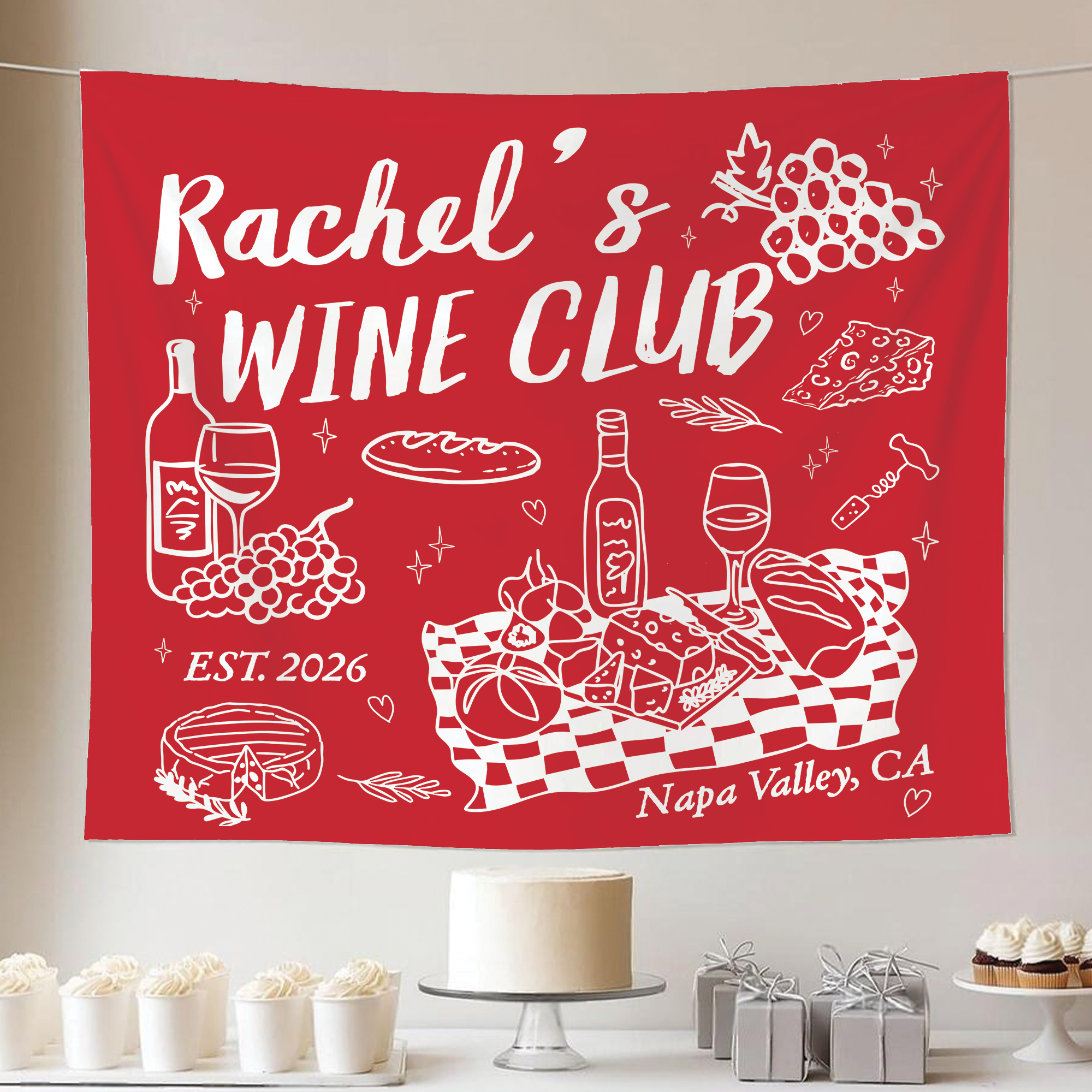 Wine Club Bachelorette Party Tapestry, Wine Girls Weekend Banner Wine Club Bachelorette Party Tapestry, Wine Girls Weekend Banner - Image 4