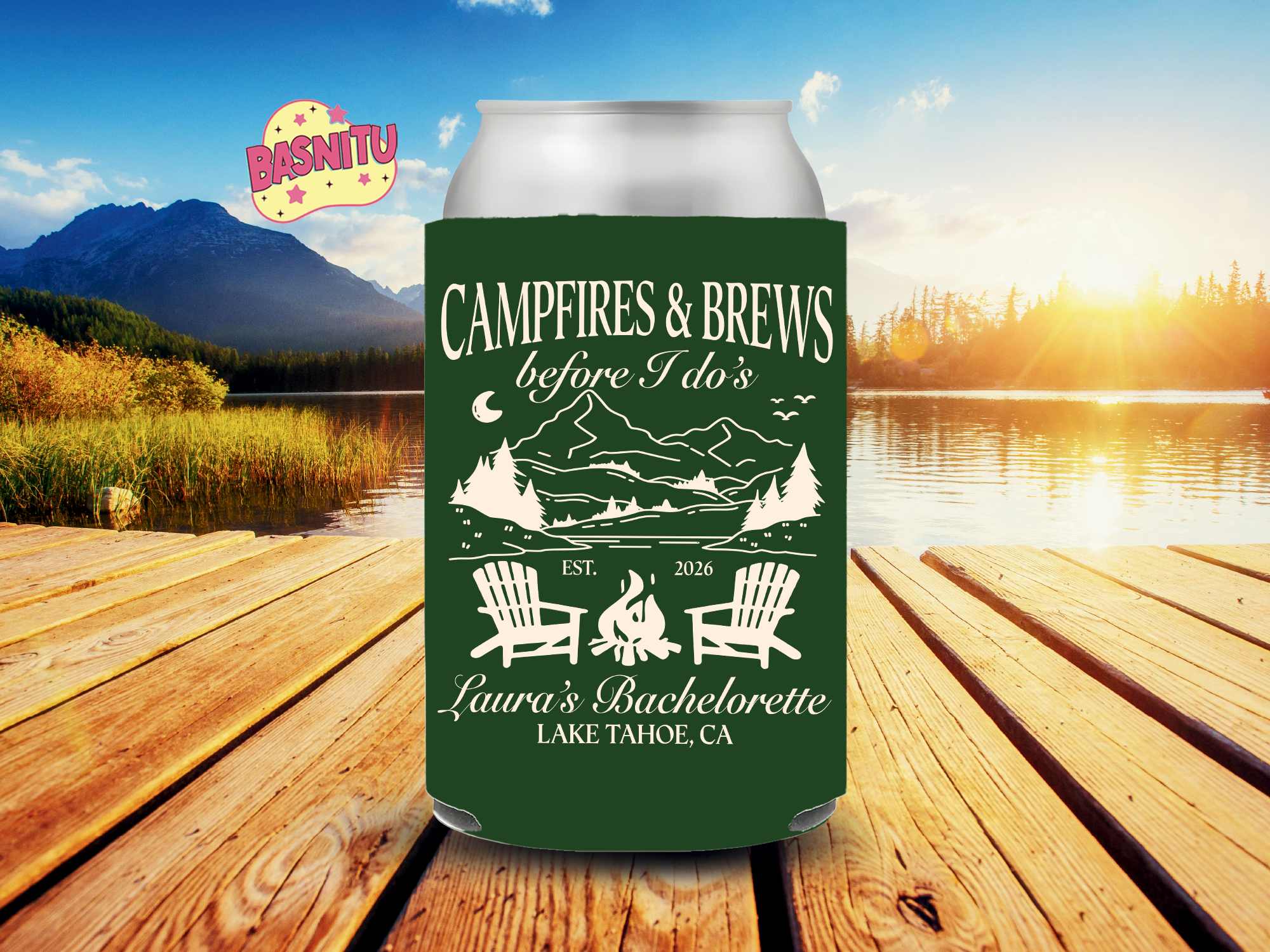Campfires and Brews Before I Dos Can Cooler, Custom Camping Bachelorette Party Can Coozie Campfires and Brews Before I Dos Can Cooler, Custom Camping Bachelorette Party Can Coozie - Image 4