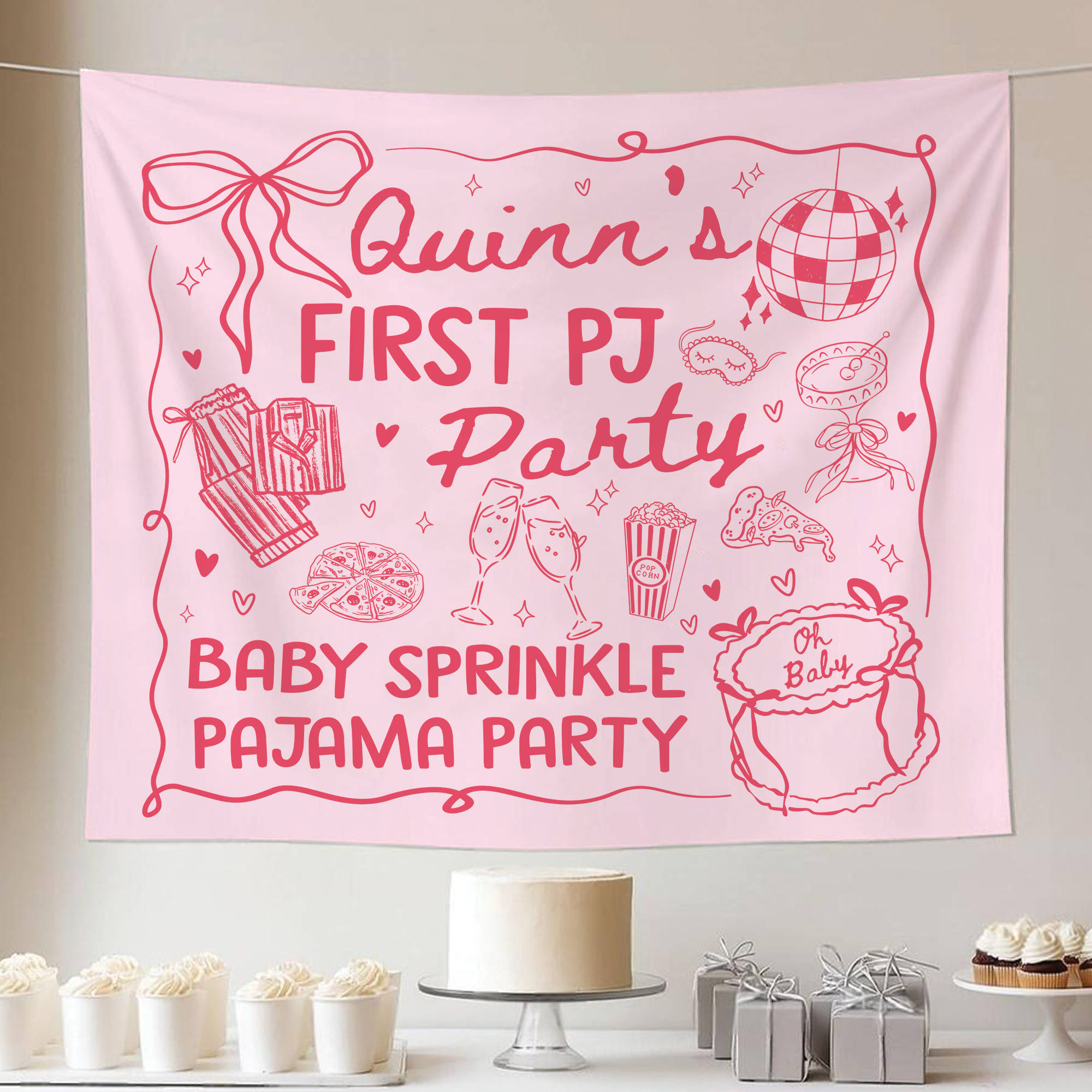 Baby Sprinkle Pajama Party Tapestry, PJS Baby Shower Banner Baby Sprinkle Pajama Party Tapestry, PJS Baby Shower Banner - Image 4