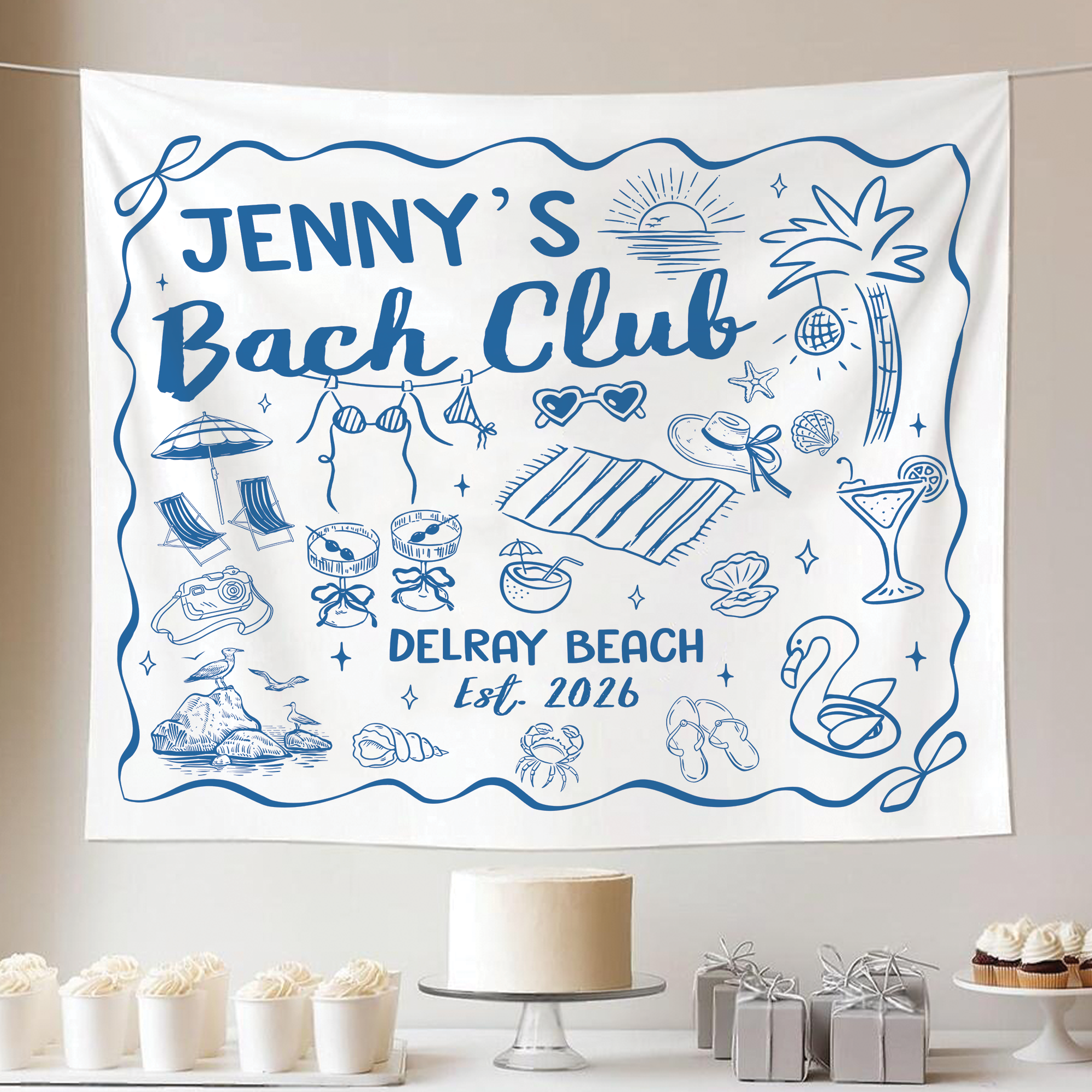 Personalized Beach Bachelorette Party Tapestry, Custom Bach Club Banner Personalized Beach Bachelorette Party Tapestry, Custom Bach Club Banner - Image 4