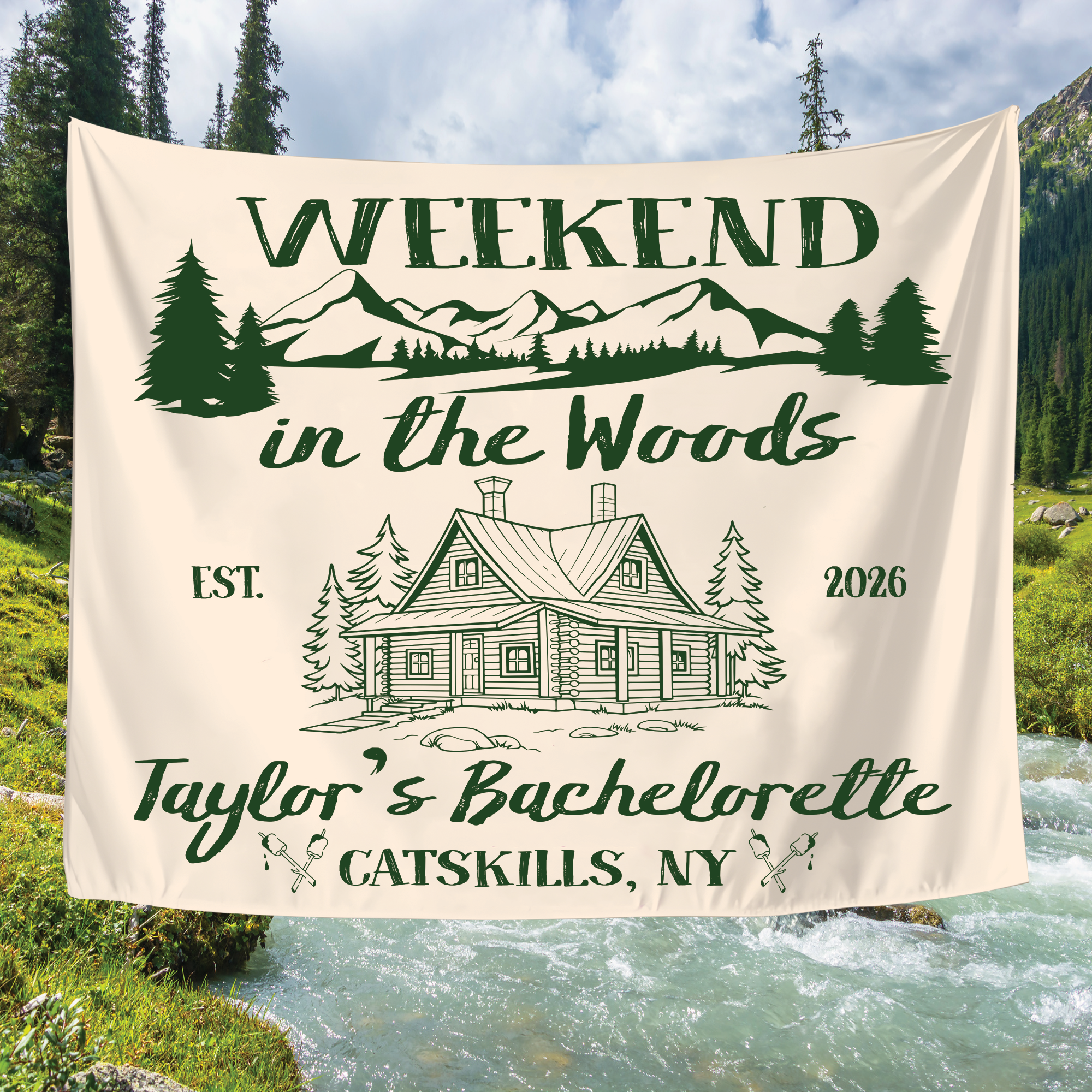 Weekend In The Woods Bachelorette Tapestry, Custom Cabin Bachelorette Banner Weekend In The Woods Bachelorette Tapestry, Custom Cabin Bachelorette Banner - Image 4