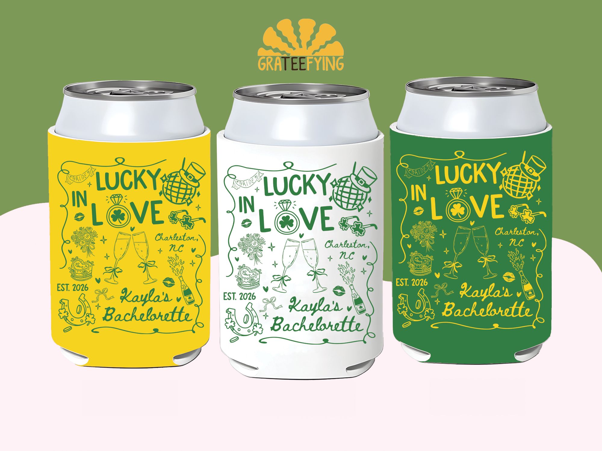 Custom St Patrick Day Bachelorette Can Cooler – Lucky In Love Coozie Custom St Patrick Day Bachelorette Can Cooler – Lucky In Love Coozie - Image 4