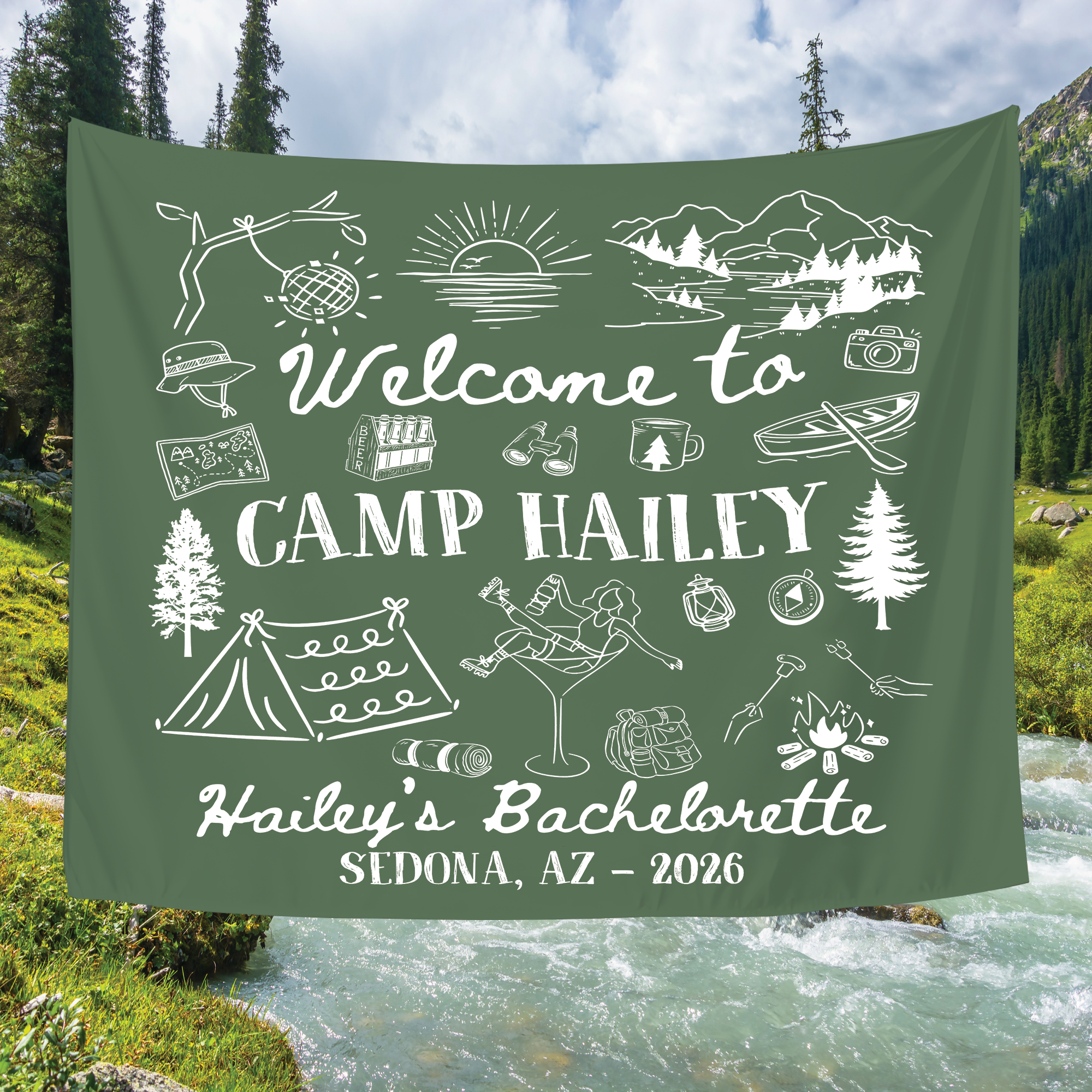 Personalized Camping Bachelorette Tapestry – Custom Camp Bach Banner Personalized Camping Bachelorette Tapestry – Custom Camp Bach Banner - Image 4