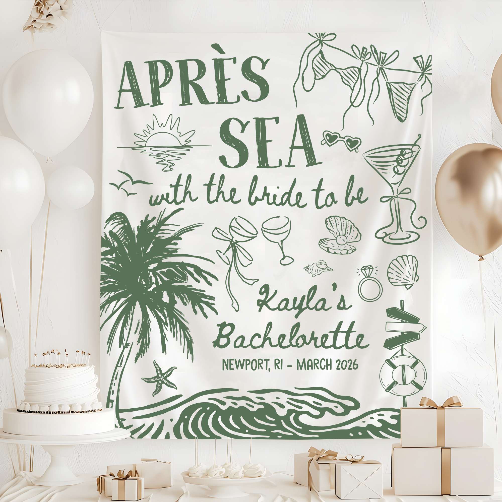Apres Sea With the Bride To Be Tapestry – Coastal Bachelorette Banner Apres Sea With the Bride To Be Tapestry – Coastal Bachelorette Banner - Image 4