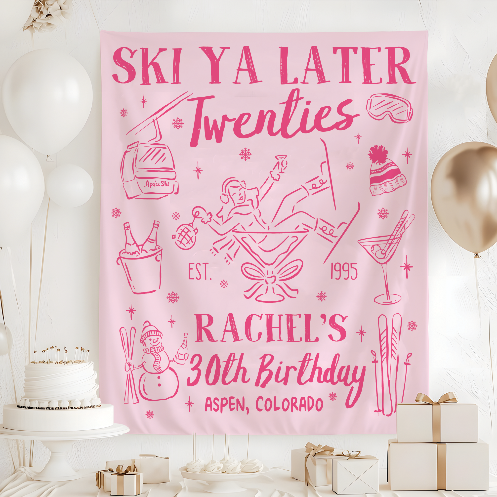 Custom Ski Birthday Tapestry – Apres Ski Party Banner Custom Ski Birthday Tapestry – Apres Ski Party Banner - Image 4