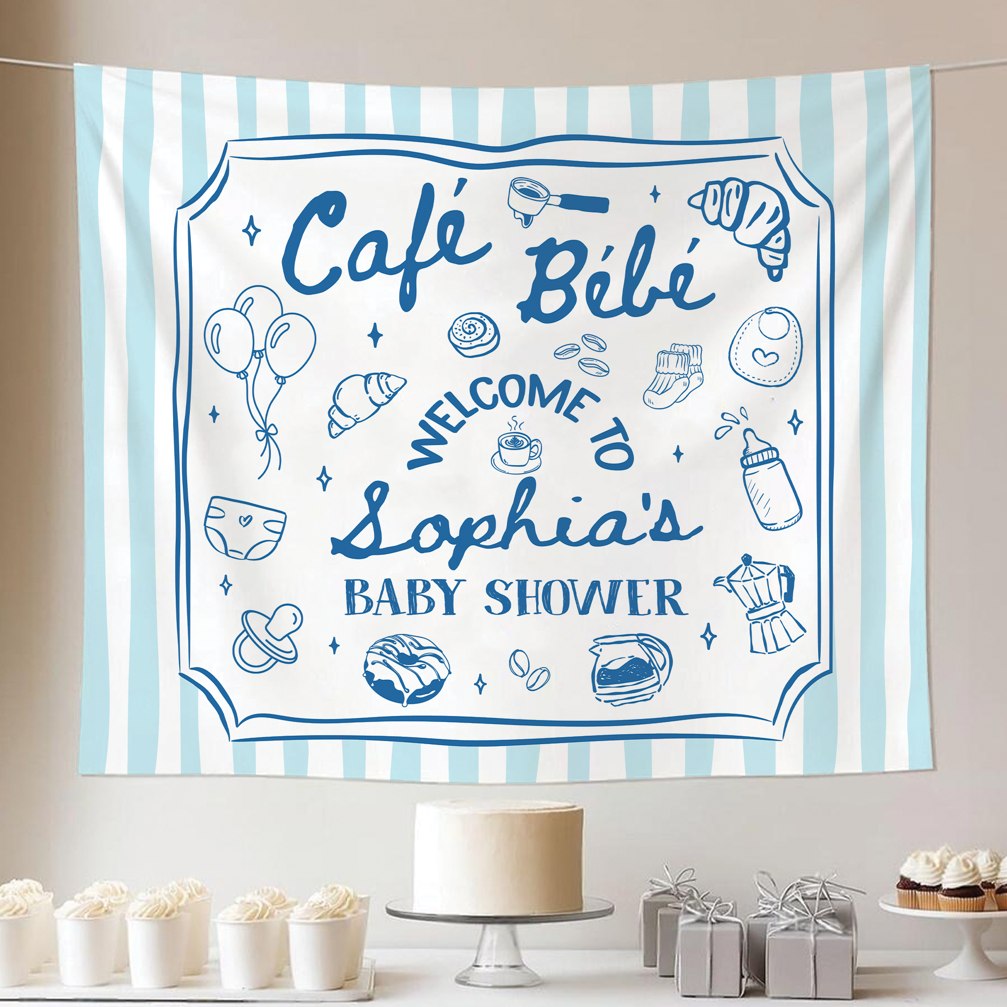 Cafe Bebe Baby Shower Party Tapestry – Paris Cafe Baby Shower Backdrop Cafe Bebe Baby Shower Party Tapestry – Paris Cafe Baby Shower Backdrop - Image 5