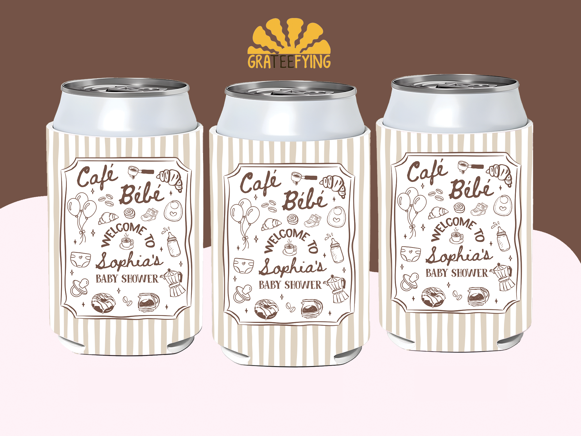 Cafe Bebe Baby Shower Party Can Cooler, Parisian Cafe Theme Coozie Cafe Bebe Baby Shower Party Can Cooler, Parisian Cafe Theme Coozie - Image 5