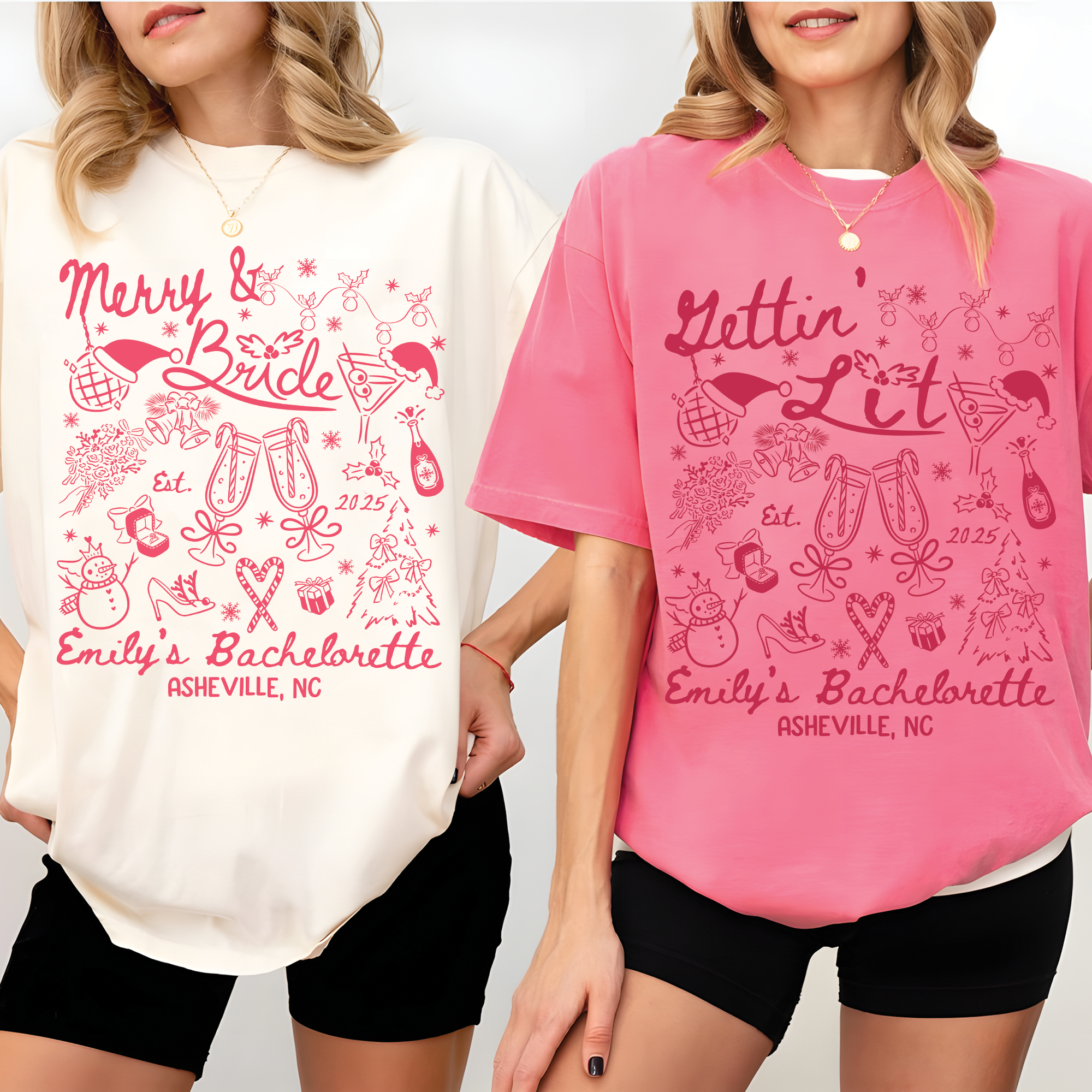 Merry And Bride Christmas Bachelorette Shirt Merry And Bride Christmas Bachelorette Shirt - Image 5