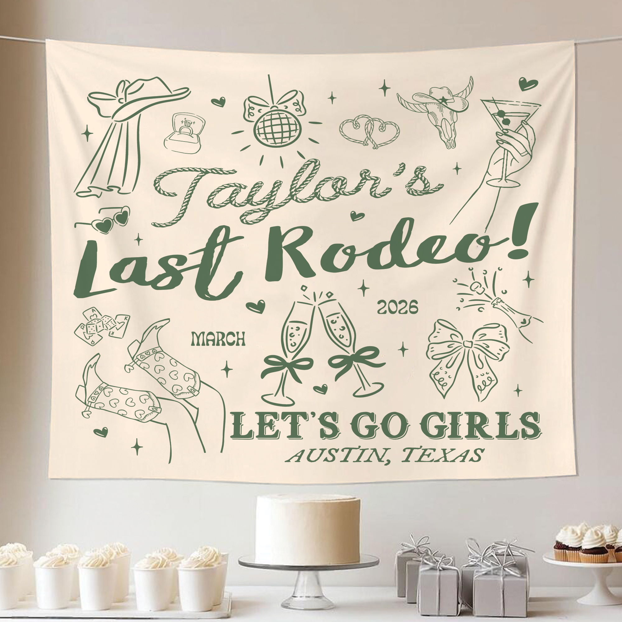 Last Rodeo Bachelorette Party Tapestry, Let's Go Girls Backdrop Last Rodeo Bachelorette Party Tapestry, Let's Go Girls Backdrop - Image 5