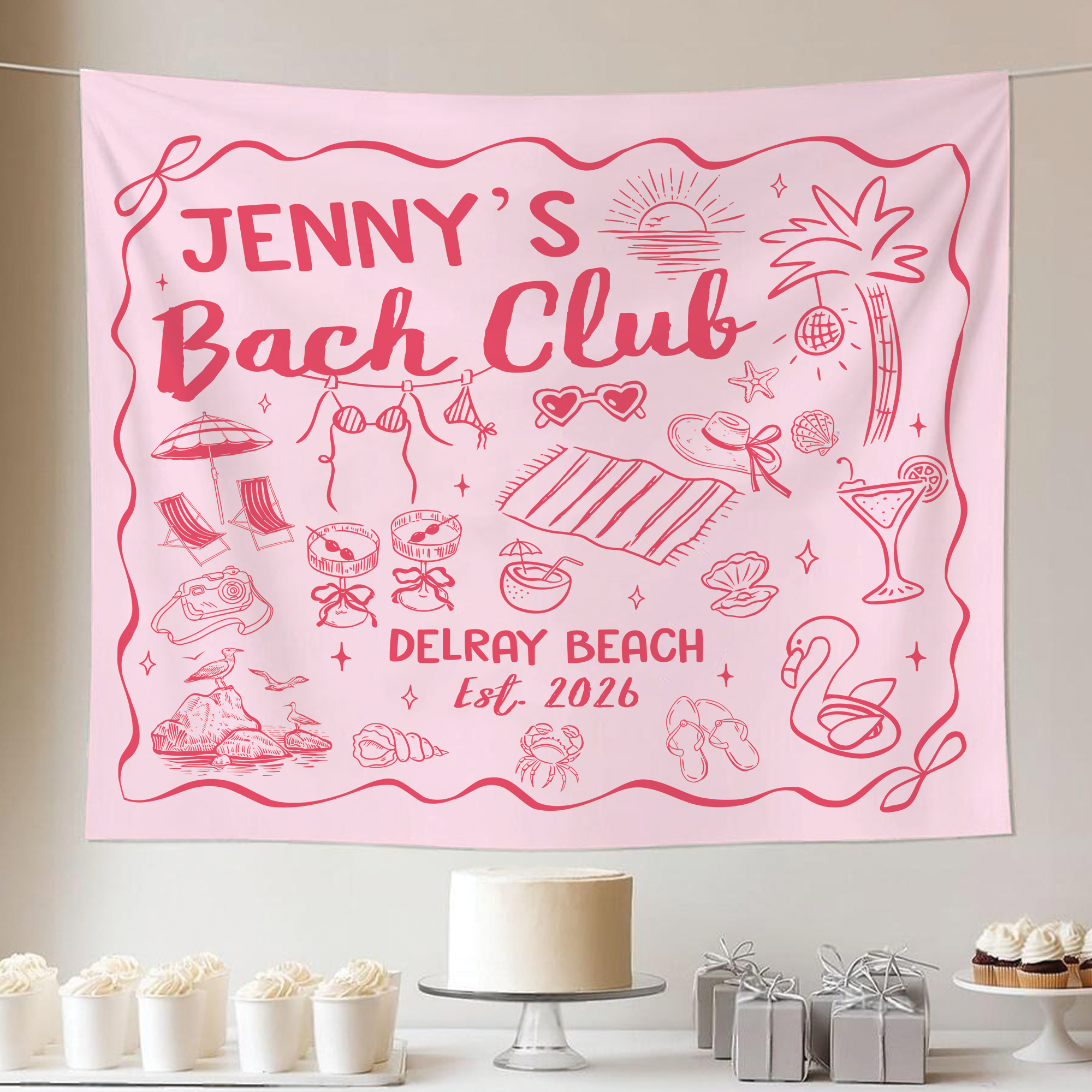 Personalized Beach Bachelorette Party Tapestry, Custom Bach Club Banner Personalized Beach Bachelorette Party Tapestry, Custom Bach Club Banner - Image 5