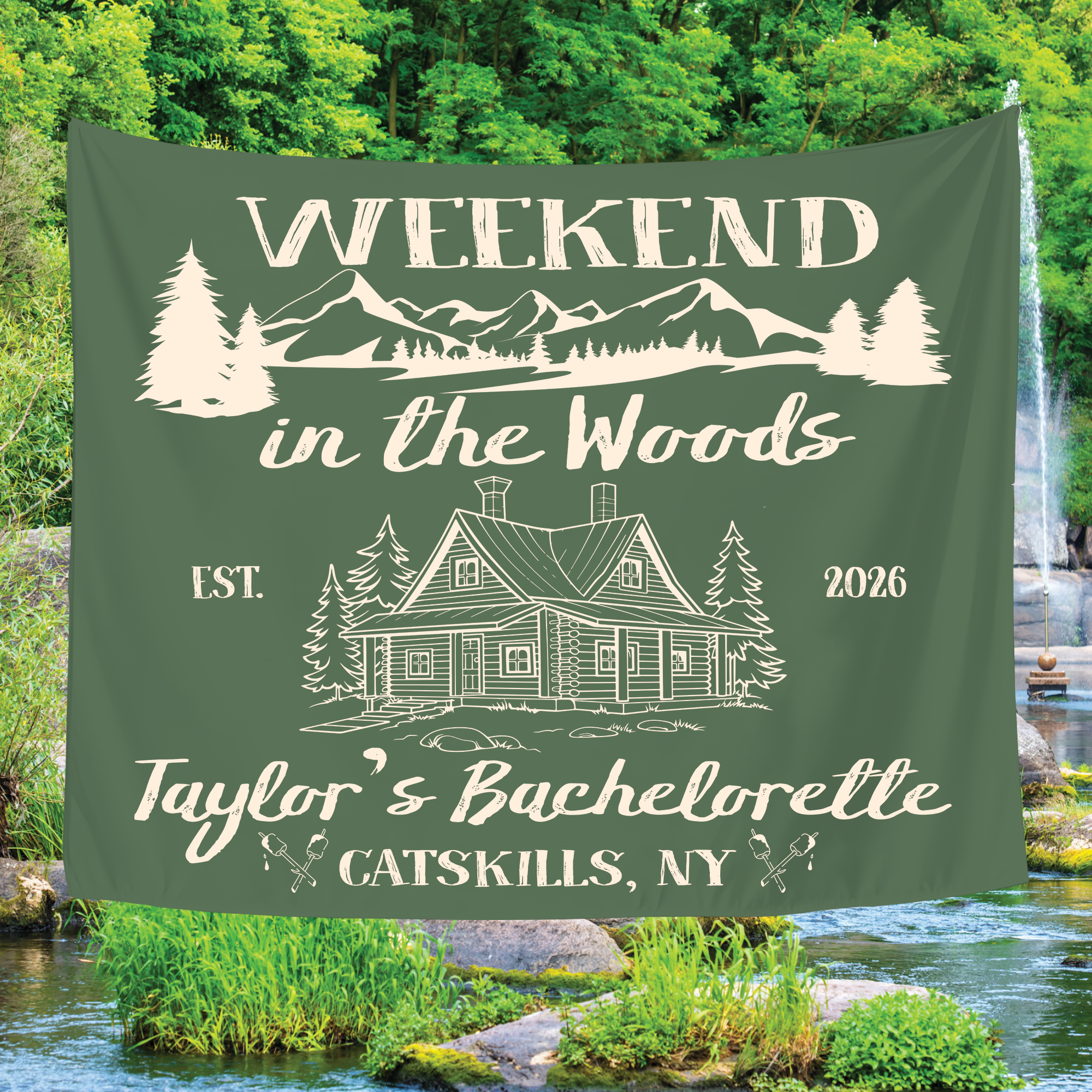 Weekend In The Woods Bachelorette Tapestry, Custom Cabin Bachelorette Banner Weekend In The Woods Bachelorette Tapestry, Custom Cabin Bachelorette Banner - Image 5