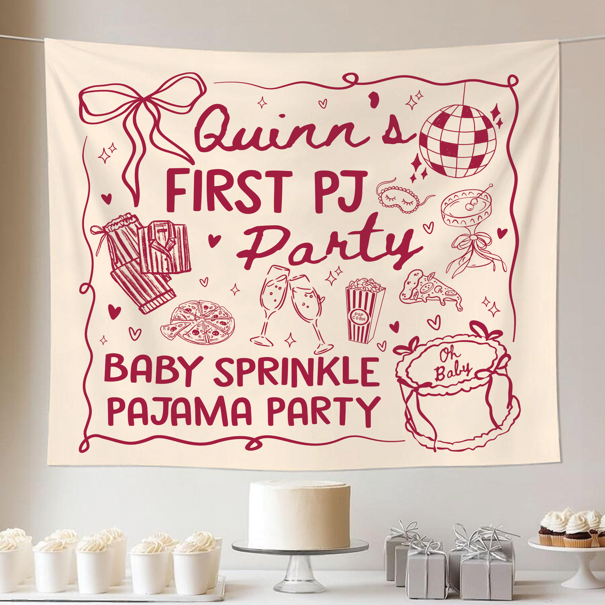 Baby Sprinkle Pajama Party Tapestry, PJS Baby Shower Banner Baby Sprinkle Pajama Party Tapestry, PJS Baby Shower Banner - Image 5