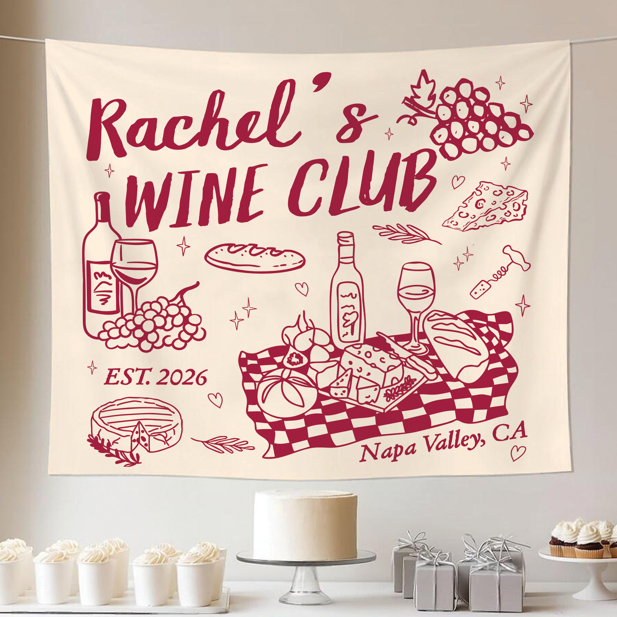 Wine Club Bachelorette Party Tapestry, Wine Girls Weekend Banner Wine Club Bachelorette Party Tapestry, Wine Girls Weekend Banner - Image 5
