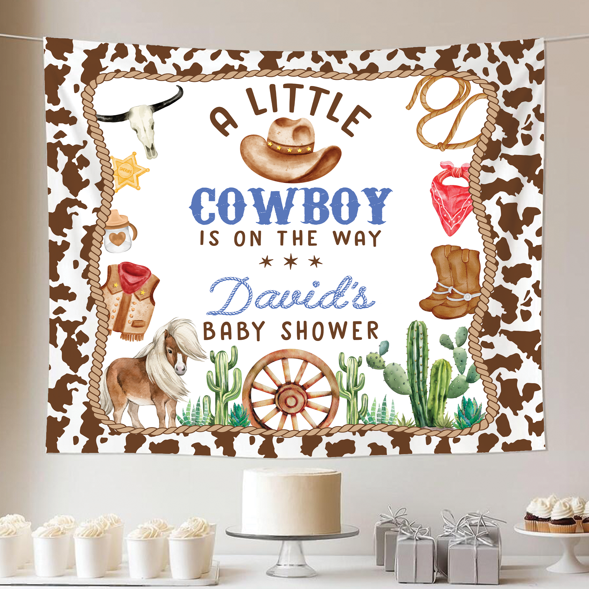 A Little Cowboy Is On The Way Baby Shower Tapestry A Little Cowboy Is On The Way Baby Shower Tapestry - Image 5