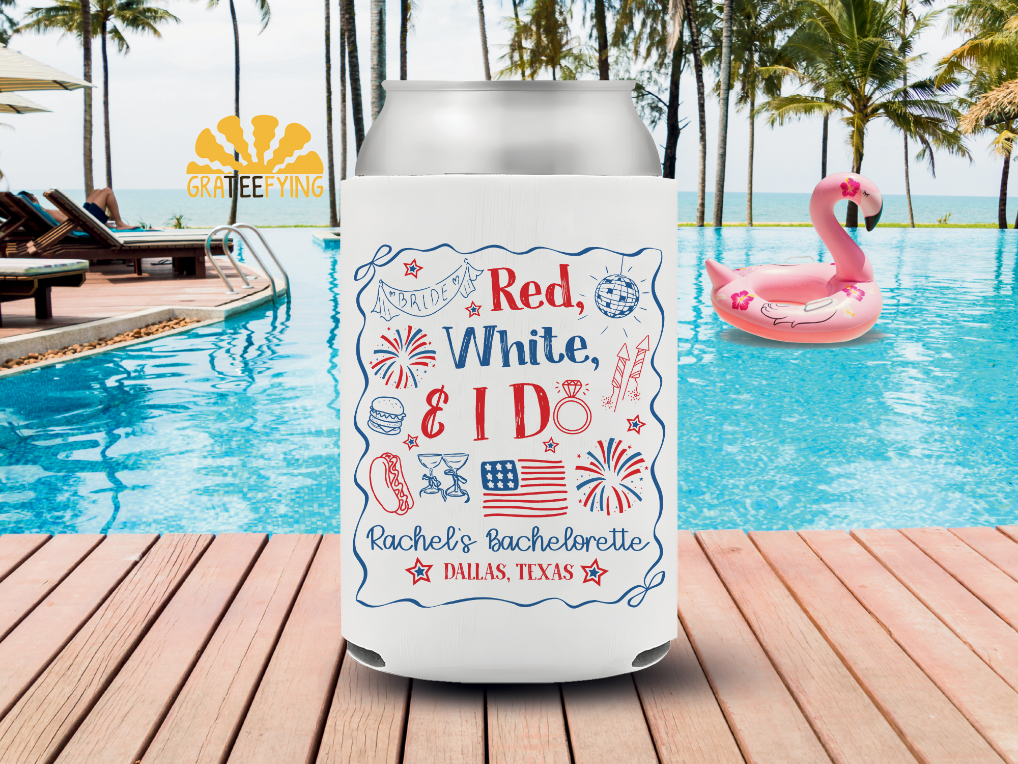 Red White & I Do Bachelorette Can Cooler Red White & I Do Bachelorette Can Cooler - Image 3