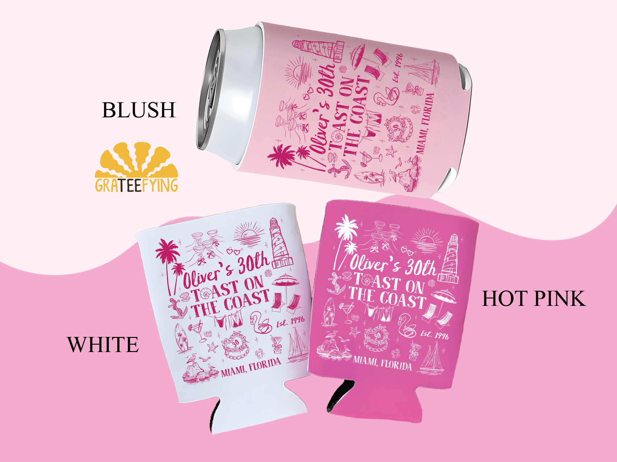 Custom 30th Birthday Party Can Cooler – Toast on the Coast Coozie Custom 30th Birthday Party Can Cooler – Toast on the Coast Coozie - Image 5