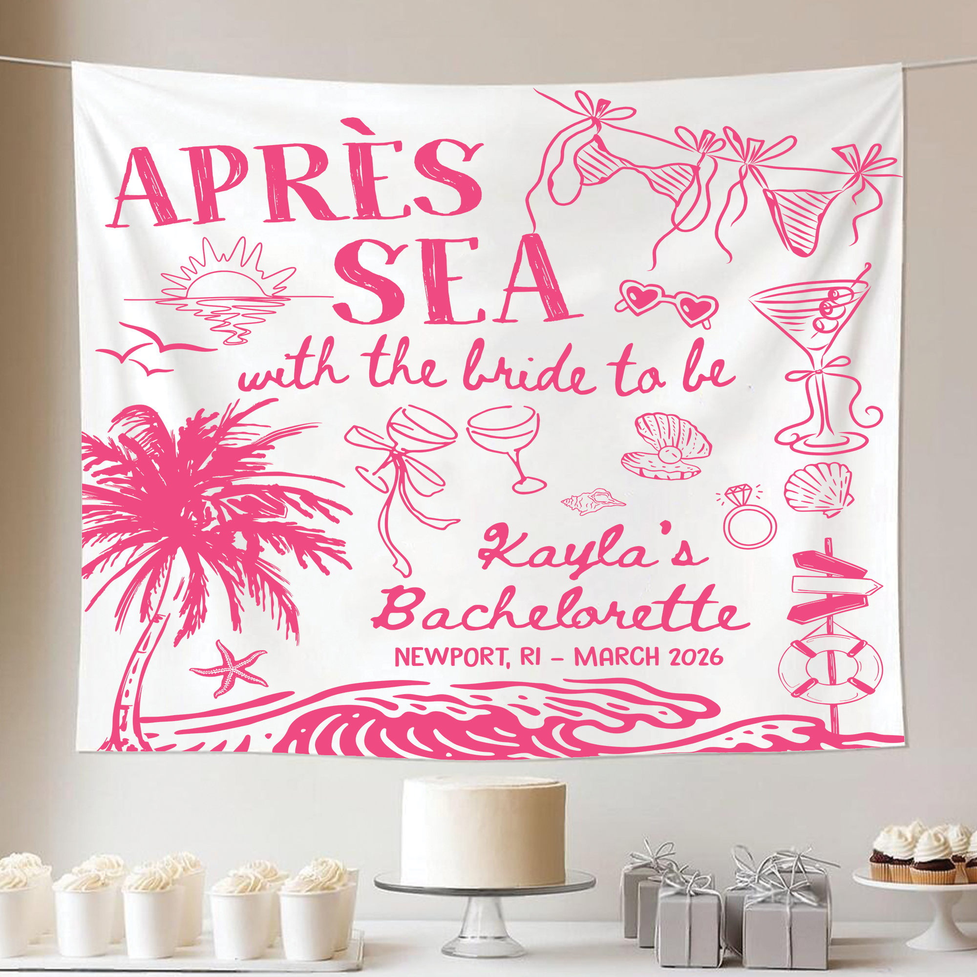 Apres Sea With the Bride To Be Tapestry – Coastal Bachelorette Banner Apres Sea With the Bride To Be Tapestry – Coastal Bachelorette Banner - Image 5