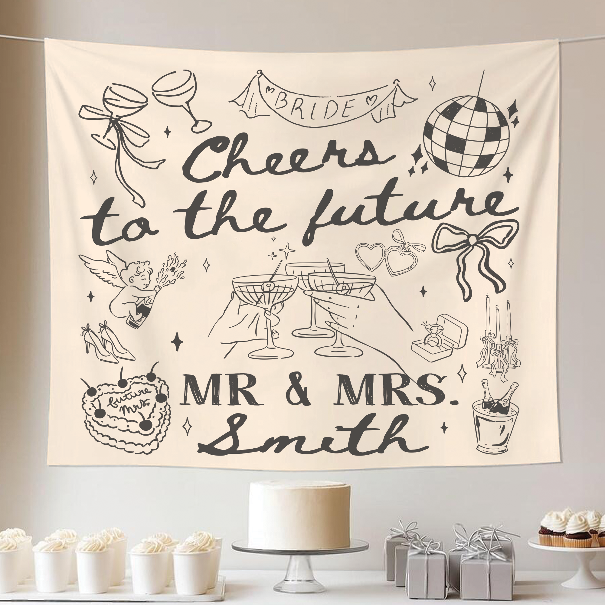 Cheers To The Future Mr and Mrs Tapestry, Engagement Party Banner Cheers To The Future Mr and Mrs Tapestry, Engagement Party Banner - Image 5