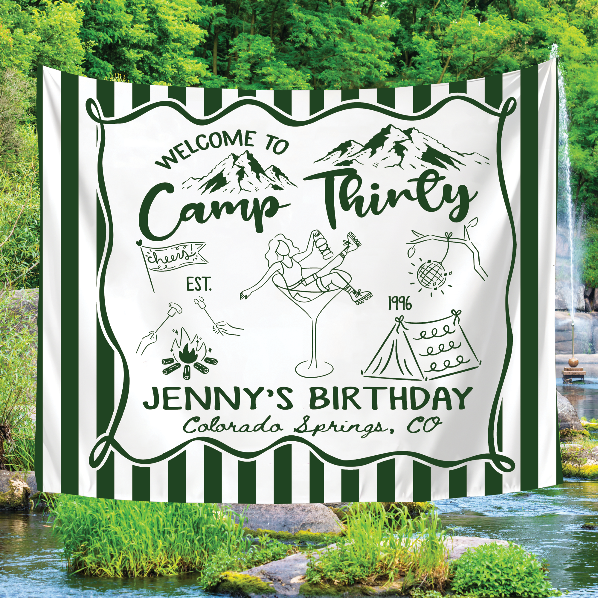 Personalized Camp Birthday Tapestry – Glamping Backdrop Personalized Camp Birthday Tapestry – Glamping Backdrop - Image 5