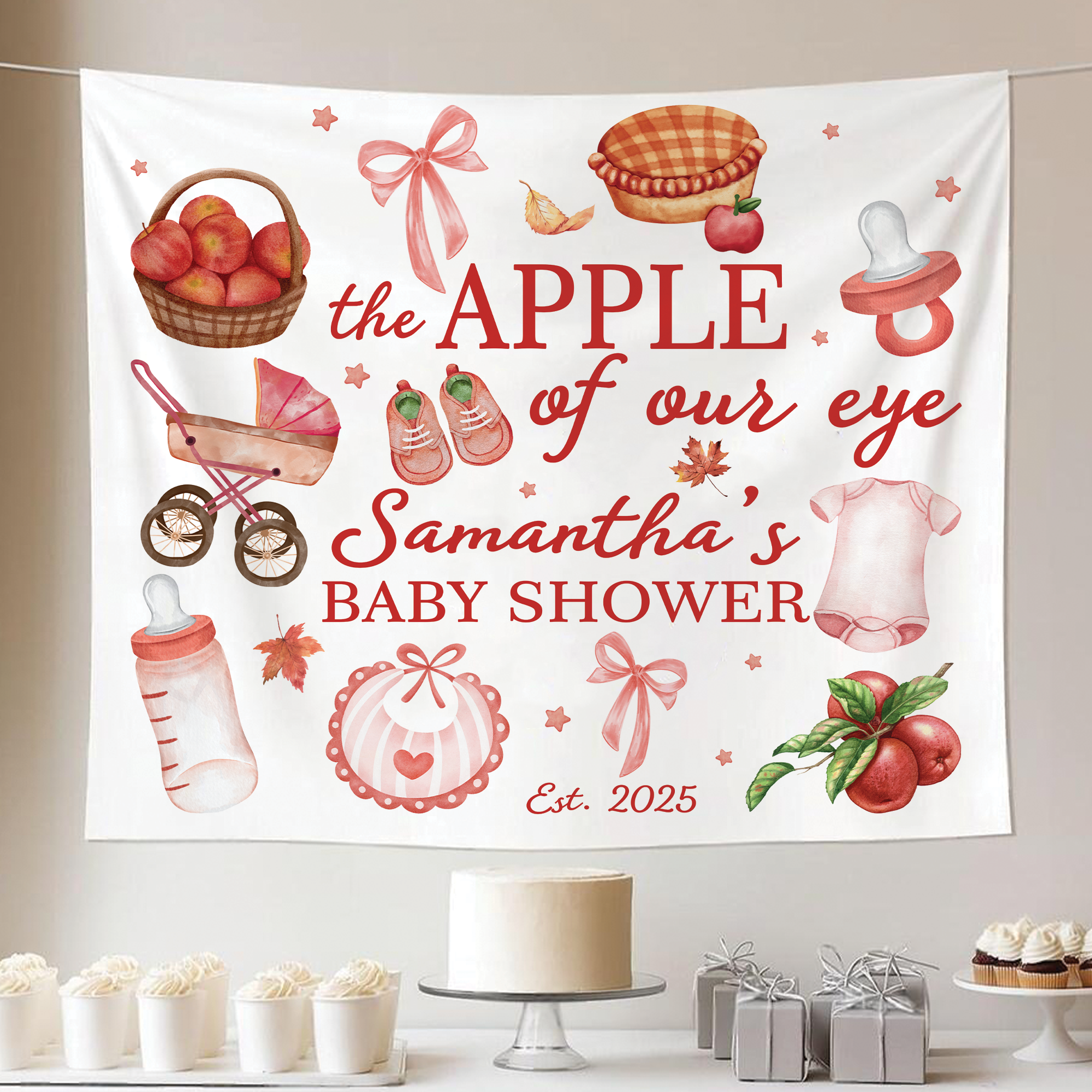 Apple of Our Eye Baby Shower Tapestry Apple of Our Eye Baby Shower Tapestry - Image 2