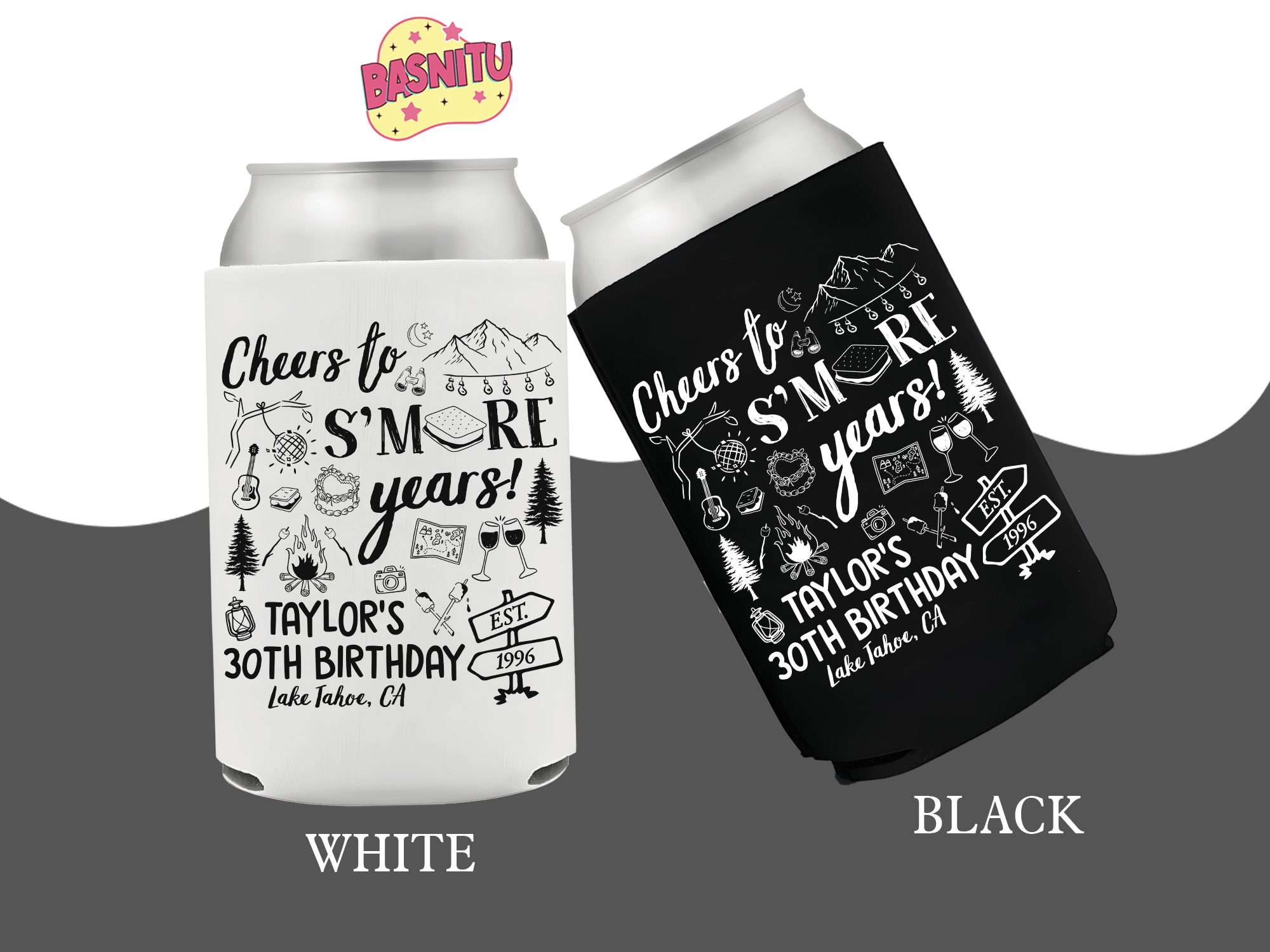 Cheers to S'more Years Birthday Can Cooler, Camping Birthday Party Can Coozie Cheers to S'more Years Birthday Can Cooler, Camping Birthday Party Can Coozie - Image 5