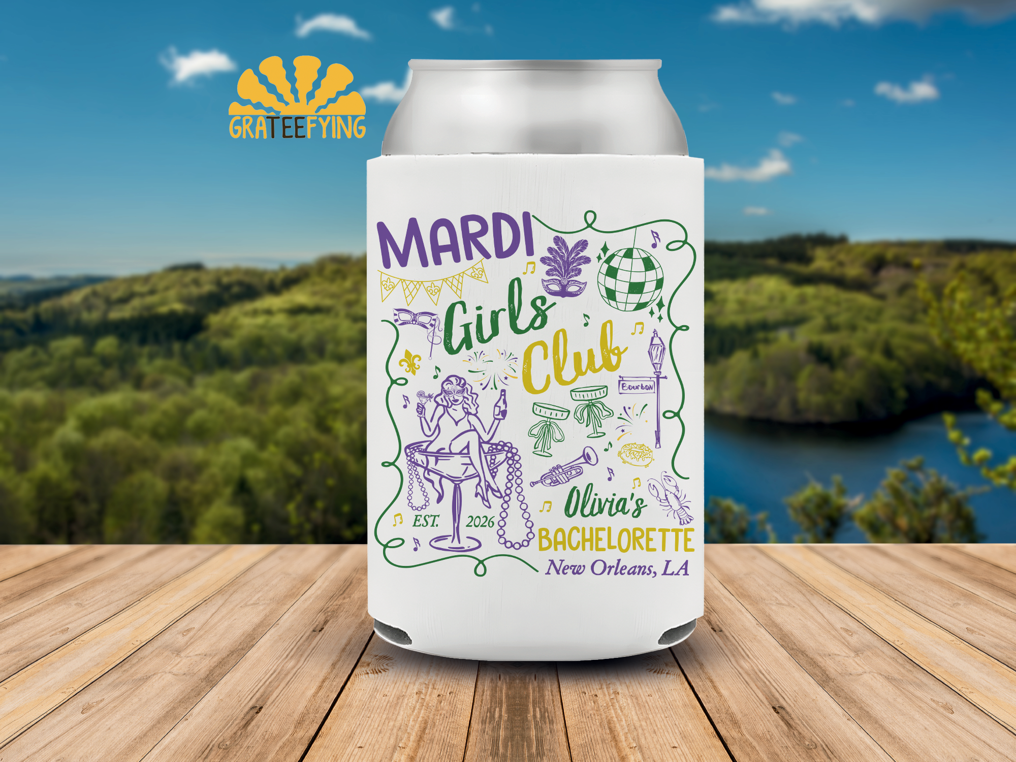 Mardi Girls Club Party Can Cooler, Mardi Gras Bachelorette Can Cooler Mardi Girls Club Party Can Cooler, Mardi Gras Bachelorette Can Cooler - Image 5