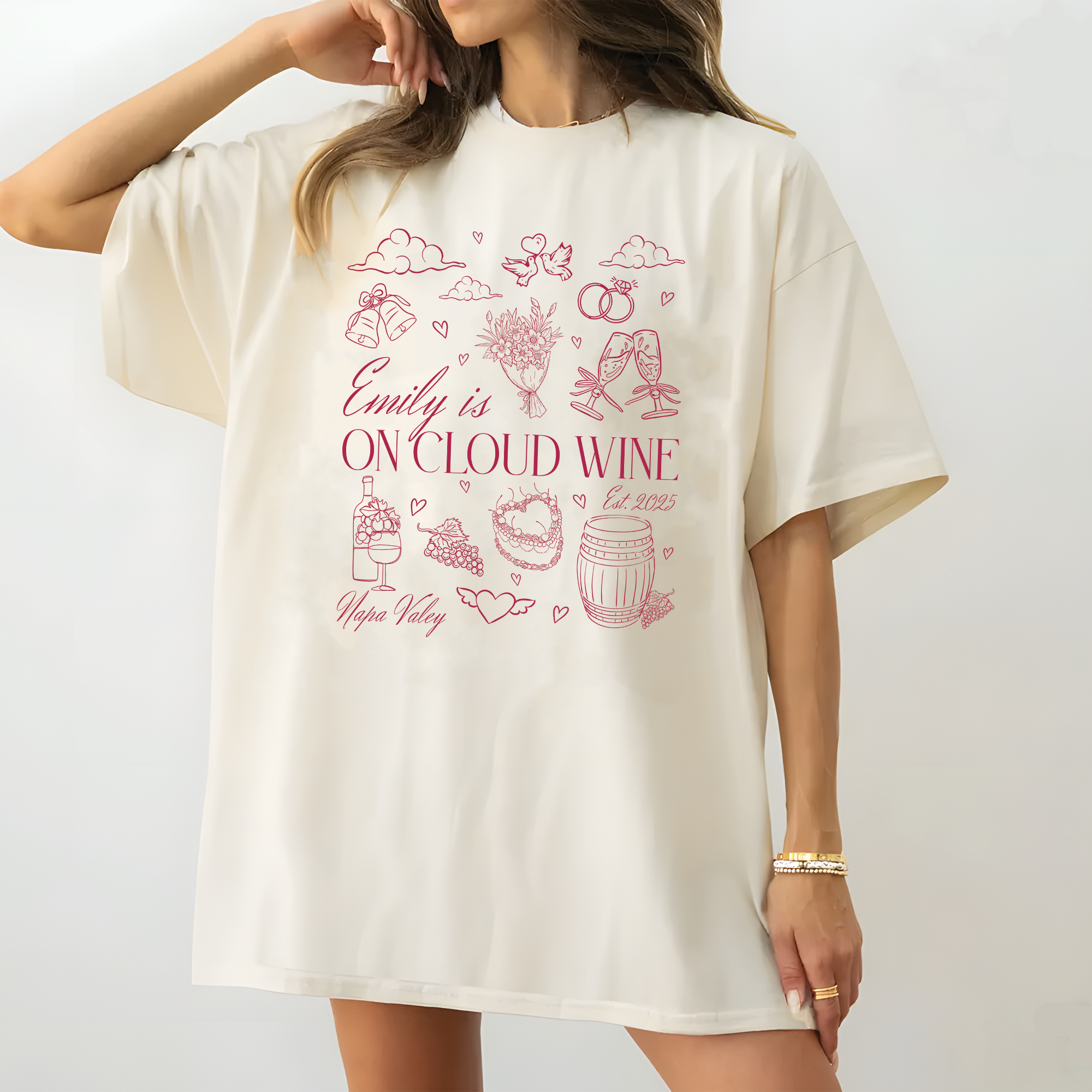 Custom Bride on Cloud Wine Bachelorette Party Shirt Custom Bride on Cloud Wine Bachelorette Party Shirt - Image 5