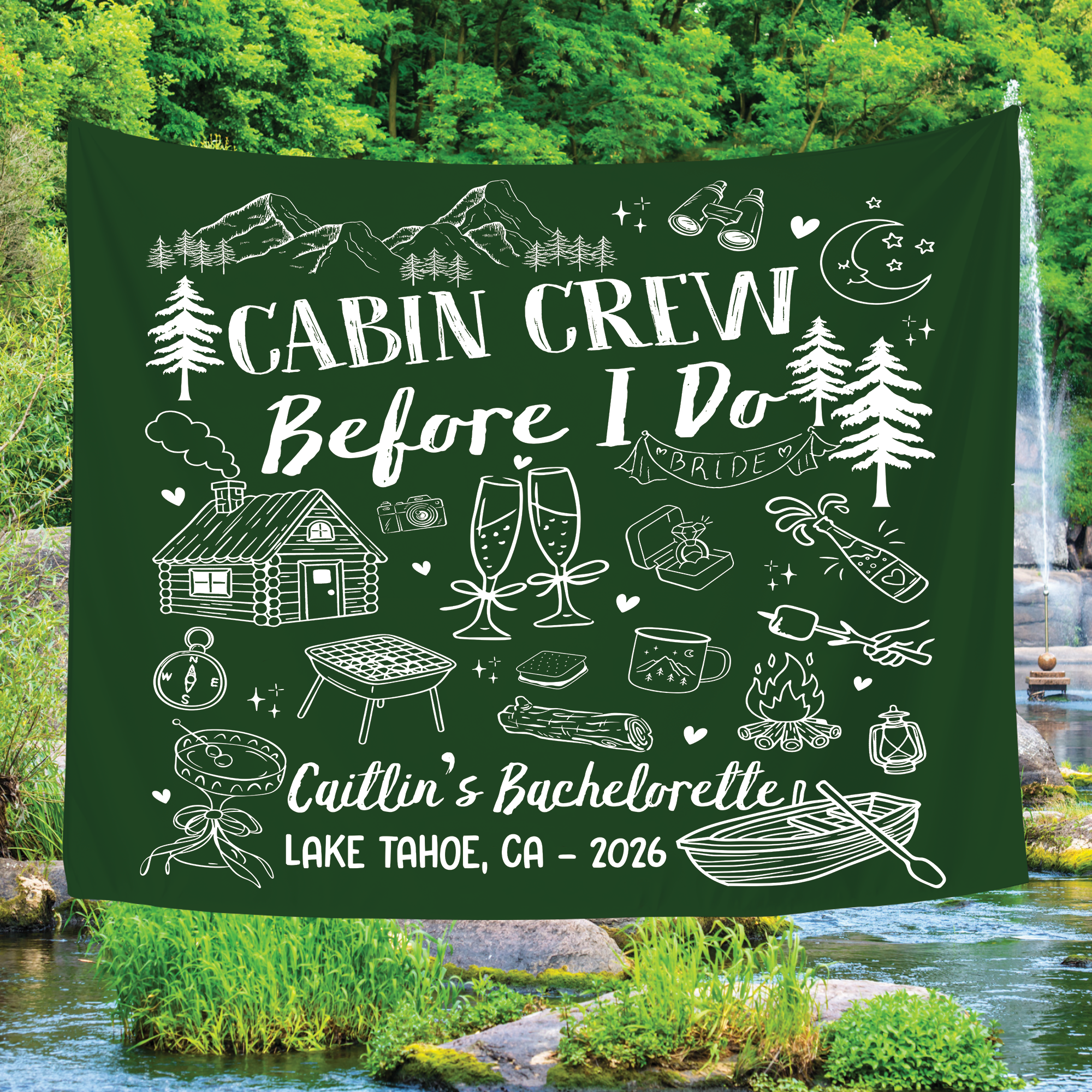 Custom Camp Bachelorette Party Tapestry, Cabin Crew Before I Do Party Banner Custom Camp Bachelorette Party Tapestry, Cabin Crew Before I Do Party Banner - Image 5