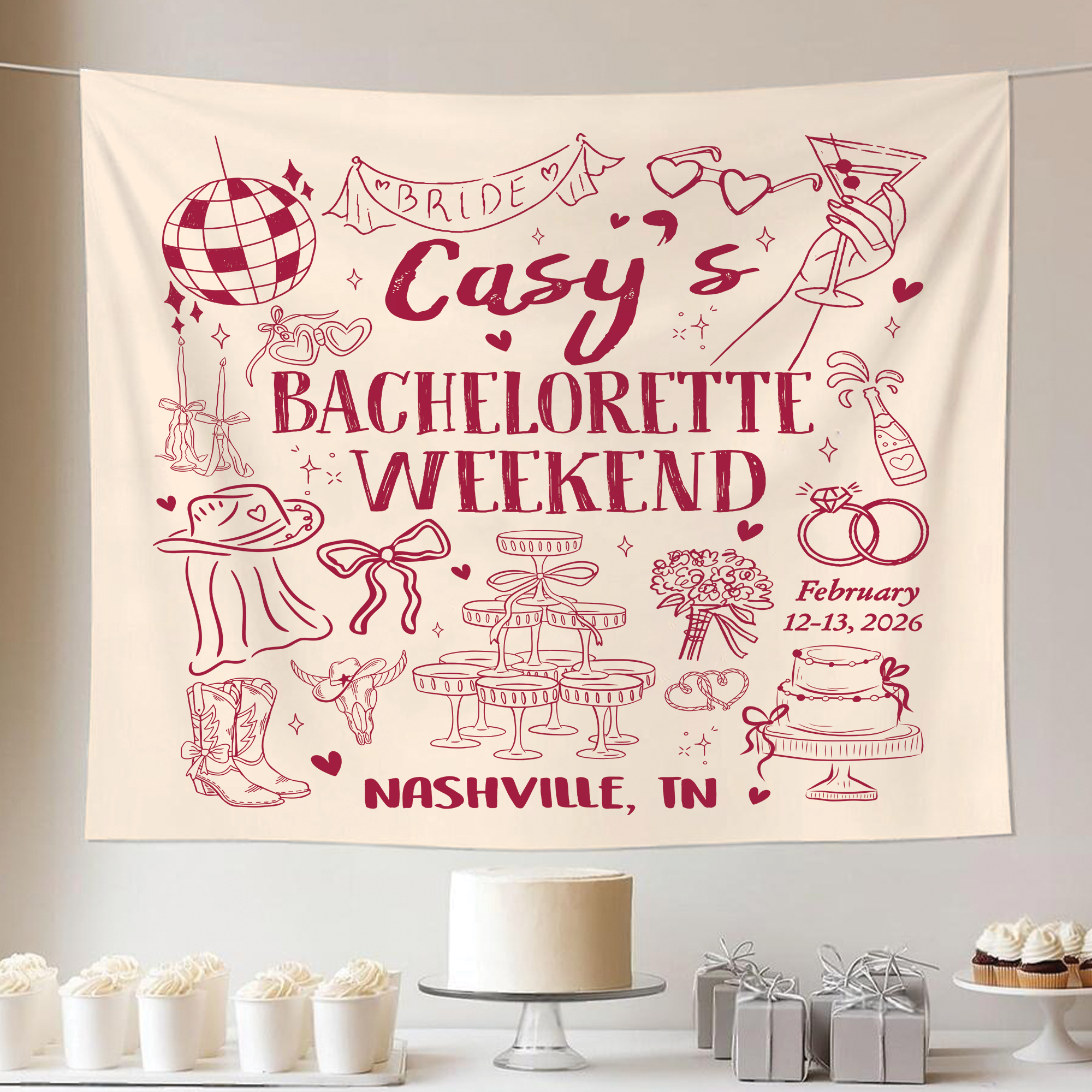 Custom Bachelorette Party Tapestry – Cowgirl Western Bach Backdrop Custom Bachelorette Party Tapestry – Cowgirl Western Bach Backdrop - Image 5