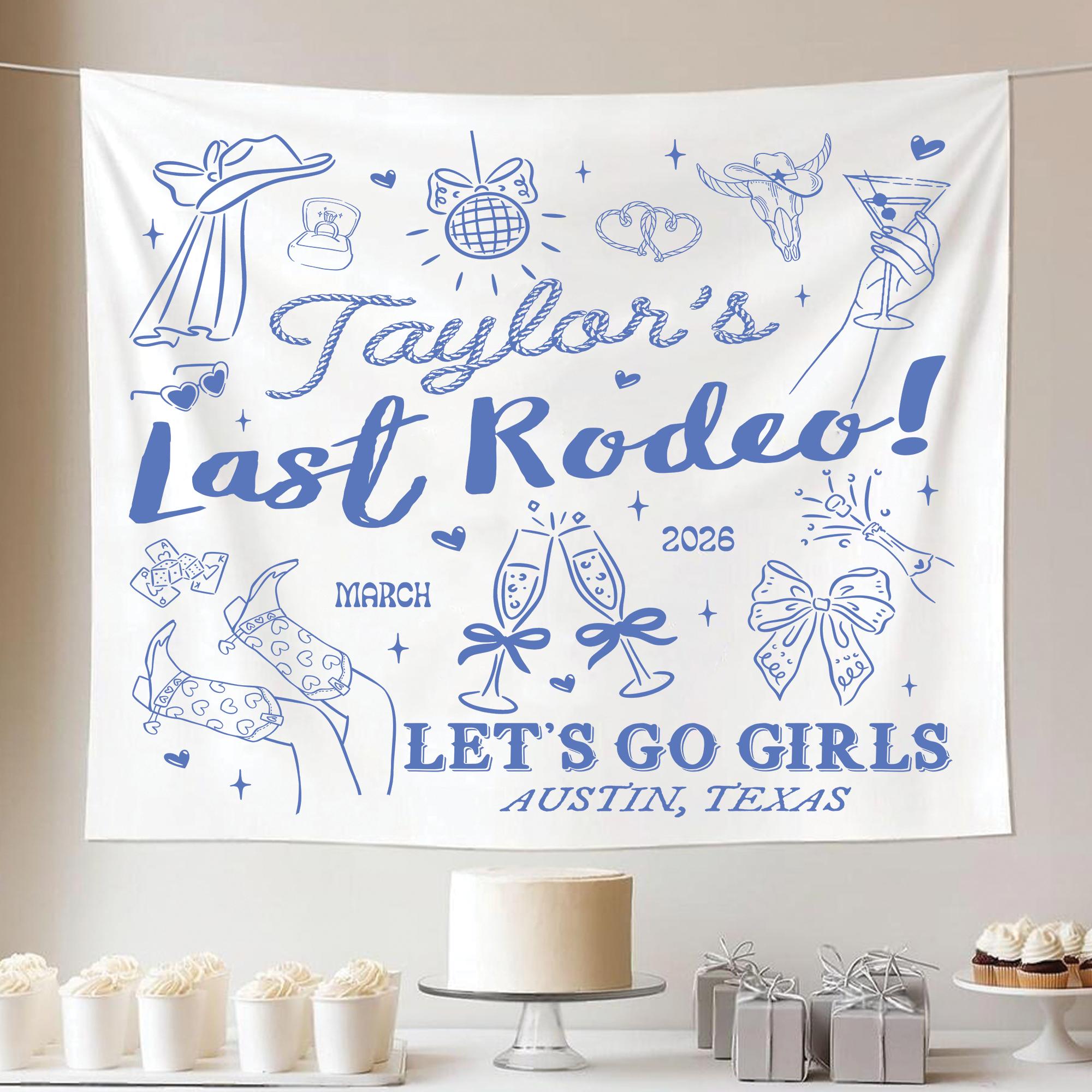 Last Rodeo Bachelorette Party Tapestry, Let's Go Girls Backdrop Last Rodeo Bachelorette Party Tapestry, Let's Go Girls Backdrop - Image 6