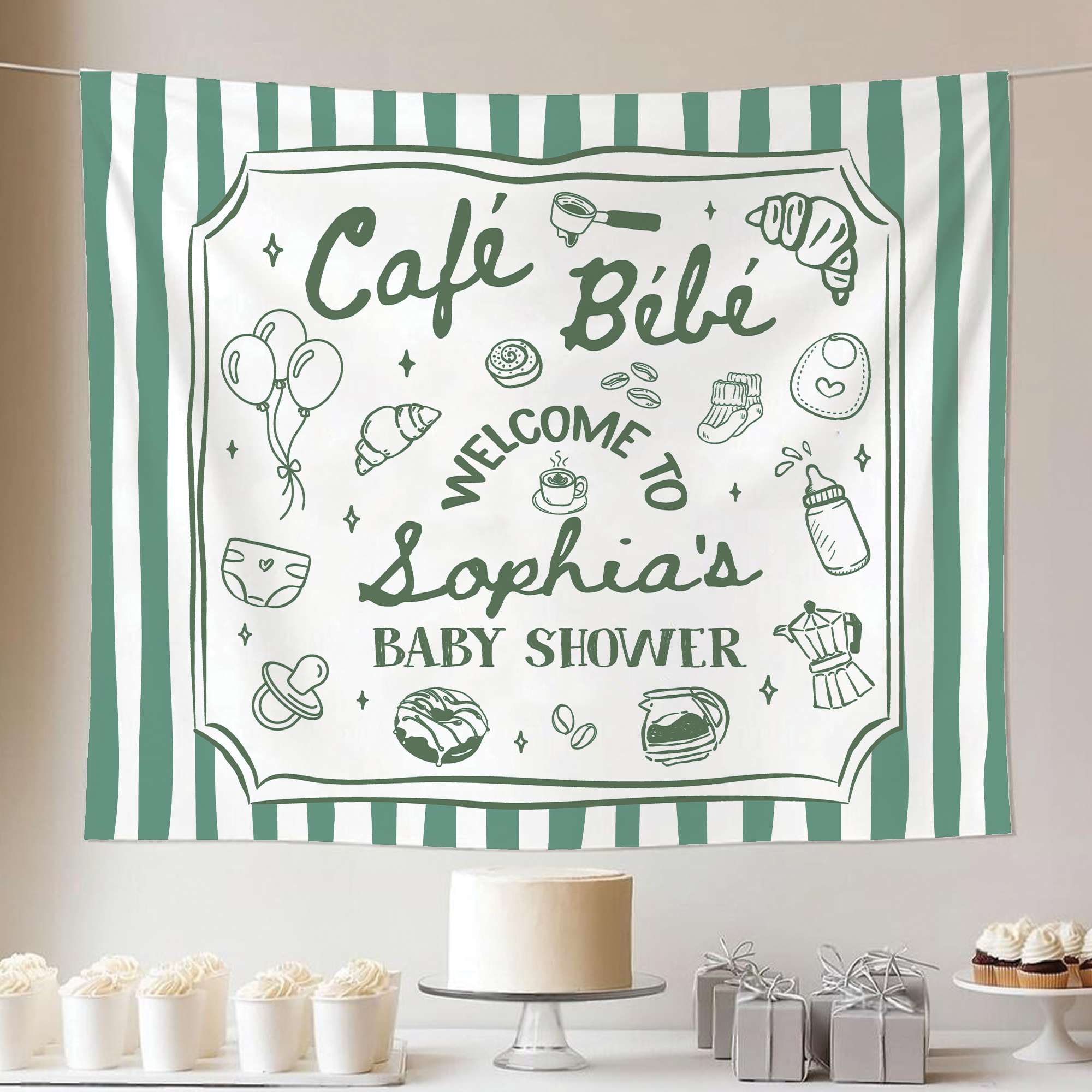 Cafe Bebe Baby Shower Party Tapestry – Paris Cafe Baby Shower Backdrop Cafe Bebe Baby Shower Party Tapestry – Paris Cafe Baby Shower Backdrop - Image 6