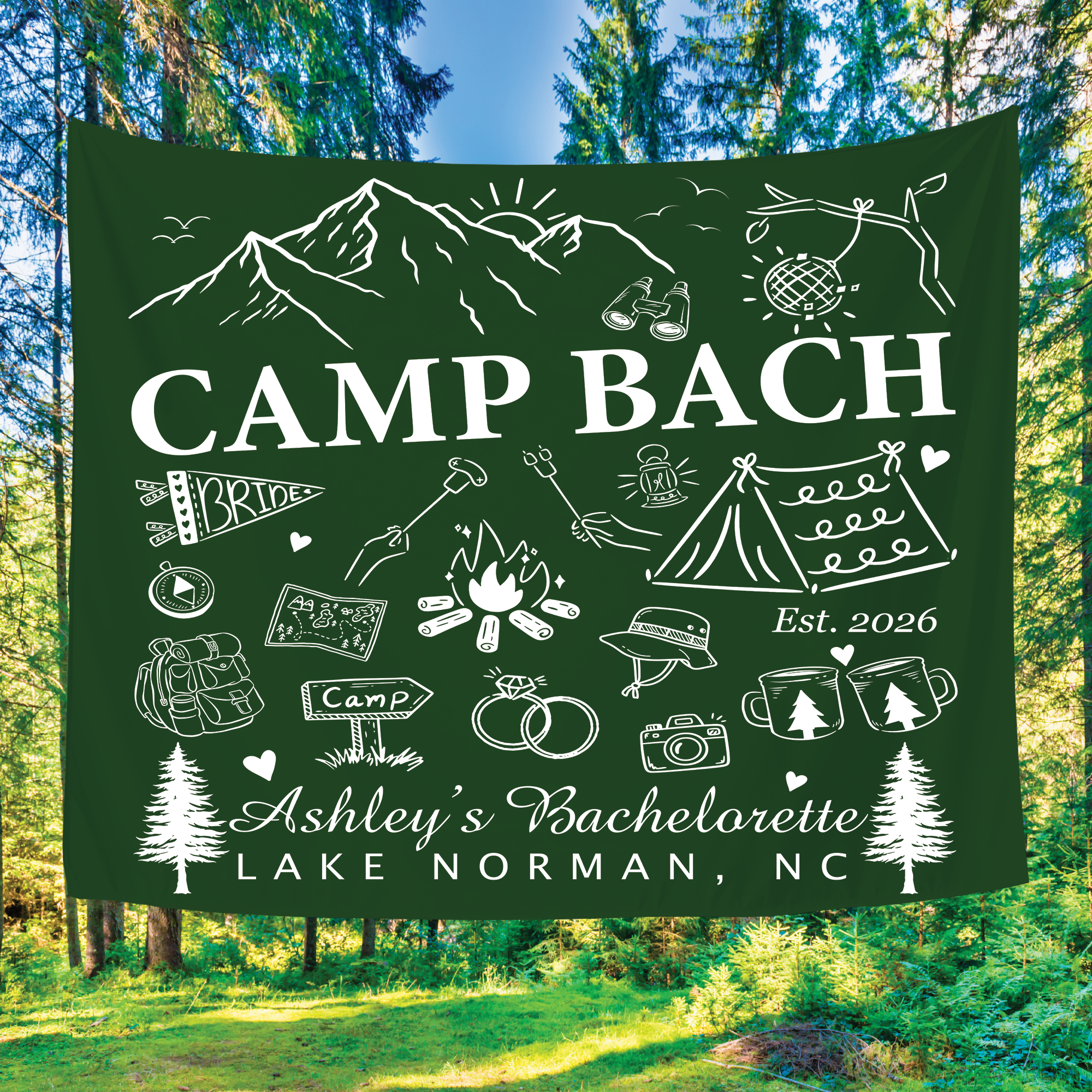 Custom Camp Bachelorette Tapestry, Outdoor Bachelorette Party Banner Custom Camp Bachelorette Tapestry, Outdoor Bachelorette Party Banner - Image 6