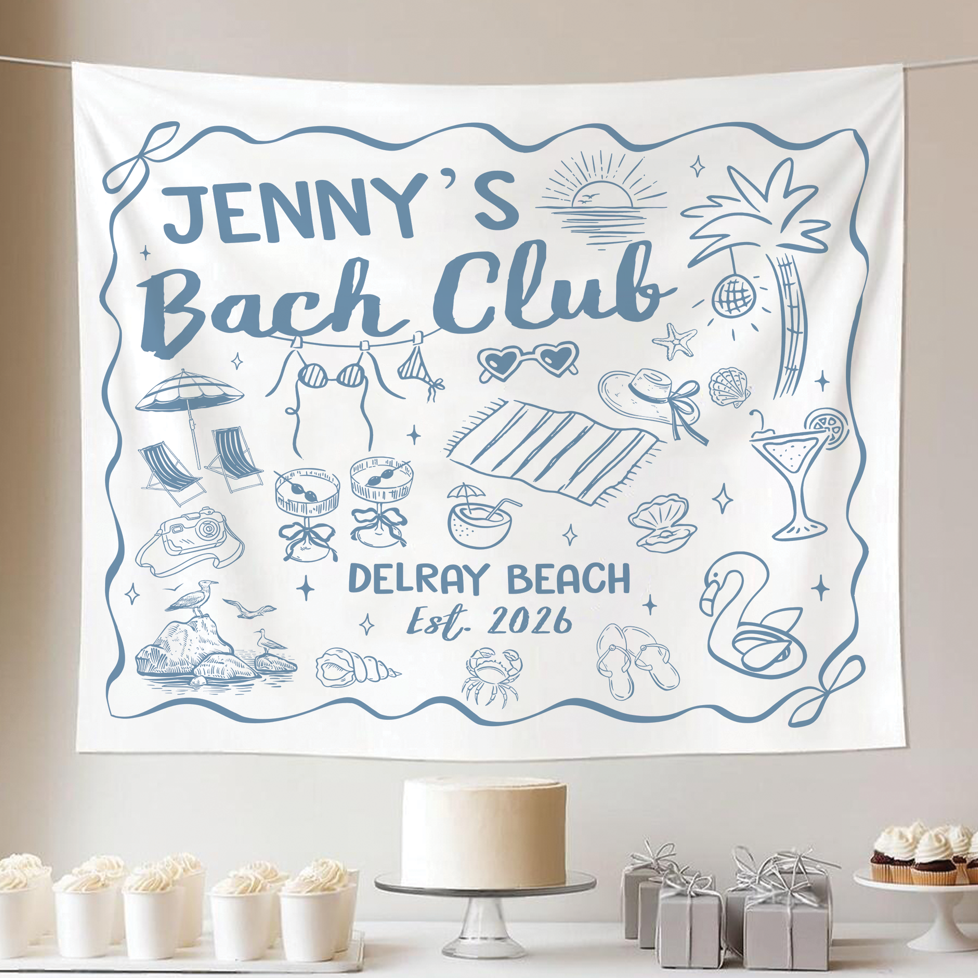 Personalized Beach Bachelorette Party Tapestry, Custom Bach Club Banner Personalized Beach Bachelorette Party Tapestry, Custom Bach Club Banner - Image 6