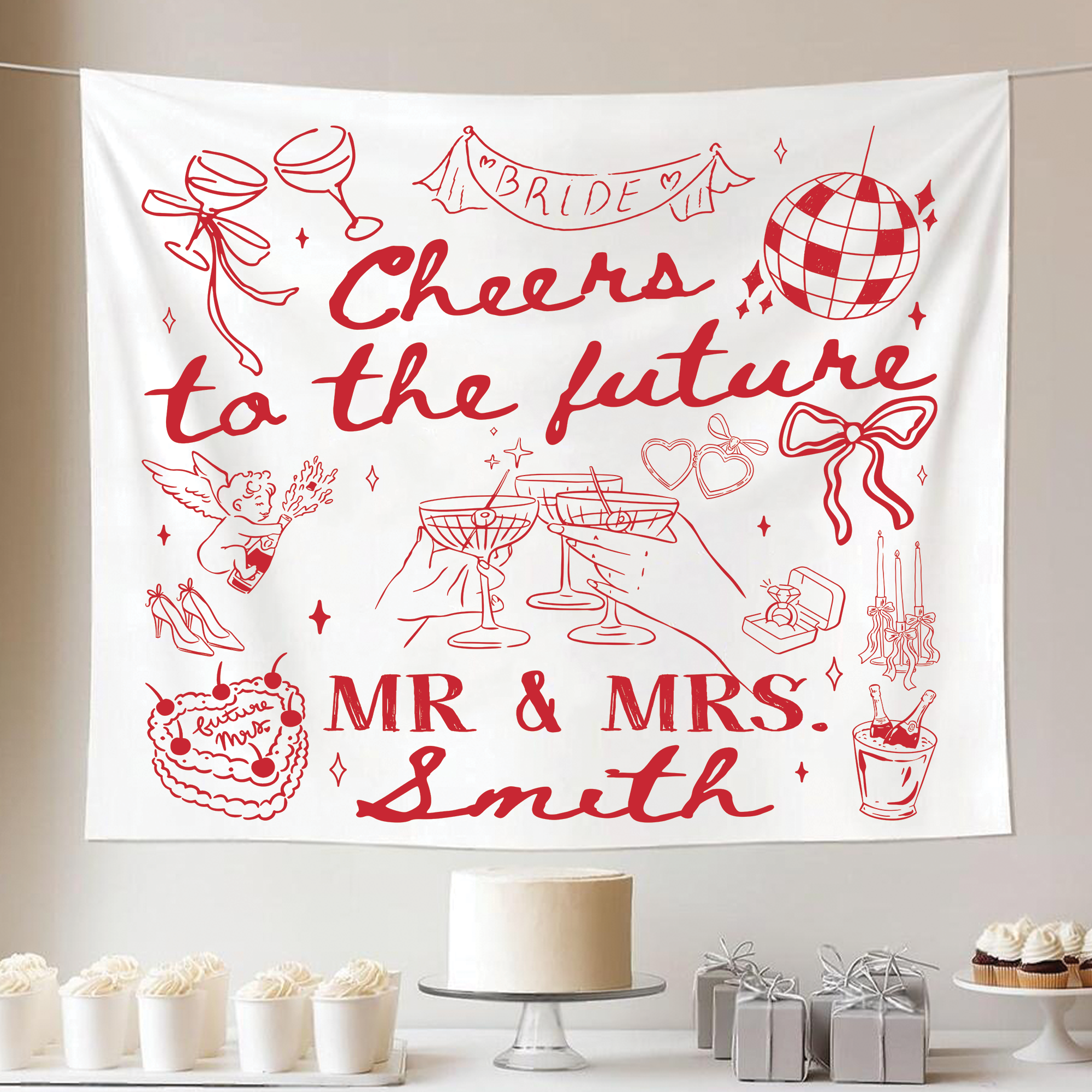 Cheers To The Future Mr and Mrs Tapestry, Engagement Party Banner Cheers To The Future Mr and Mrs Tapestry, Engagement Party Banner - Image 6