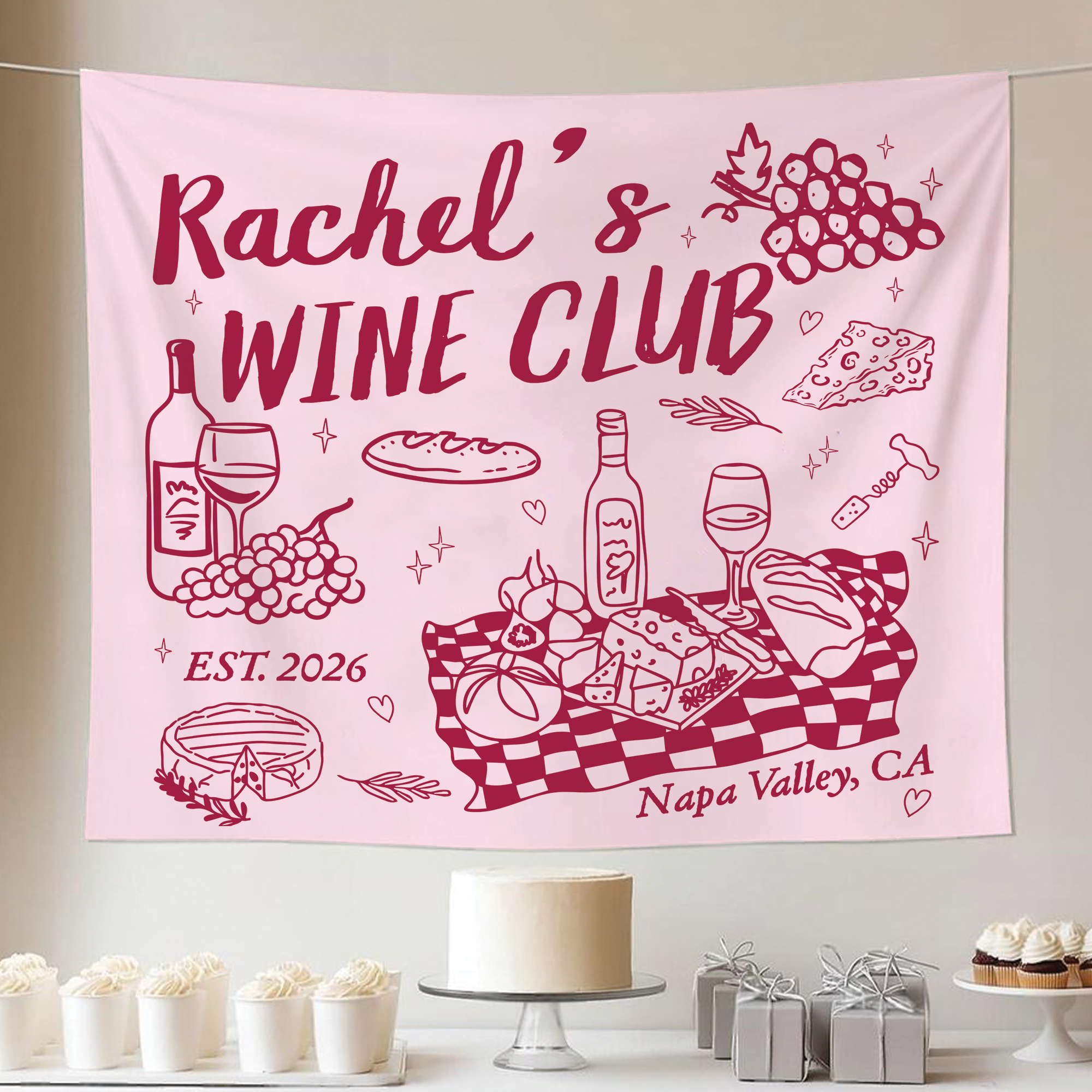 Wine Club Bachelorette Party Tapestry, Wine Girls Weekend Banner Wine Club Bachelorette Party Tapestry, Wine Girls Weekend Banner - Image 6