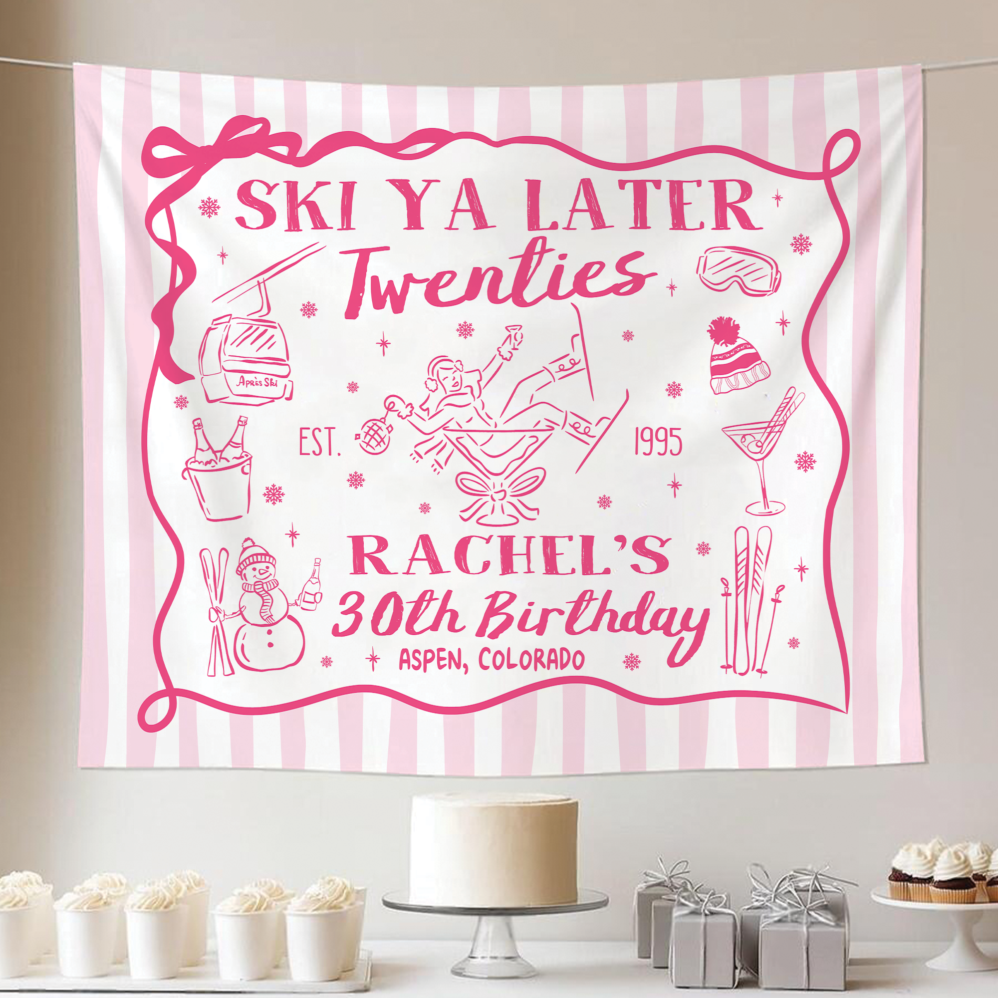 Custom Ski Birthday Tapestry – Apres Ski Party Banner Custom Ski Birthday Tapestry – Apres Ski Party Banner - Image 5