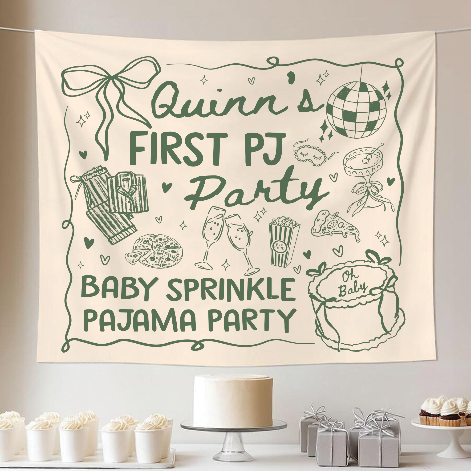 Baby Sprinkle Pajama Party Tapestry, PJS Baby Shower Banner Baby Sprinkle Pajama Party Tapestry, PJS Baby Shower Banner - Image 6