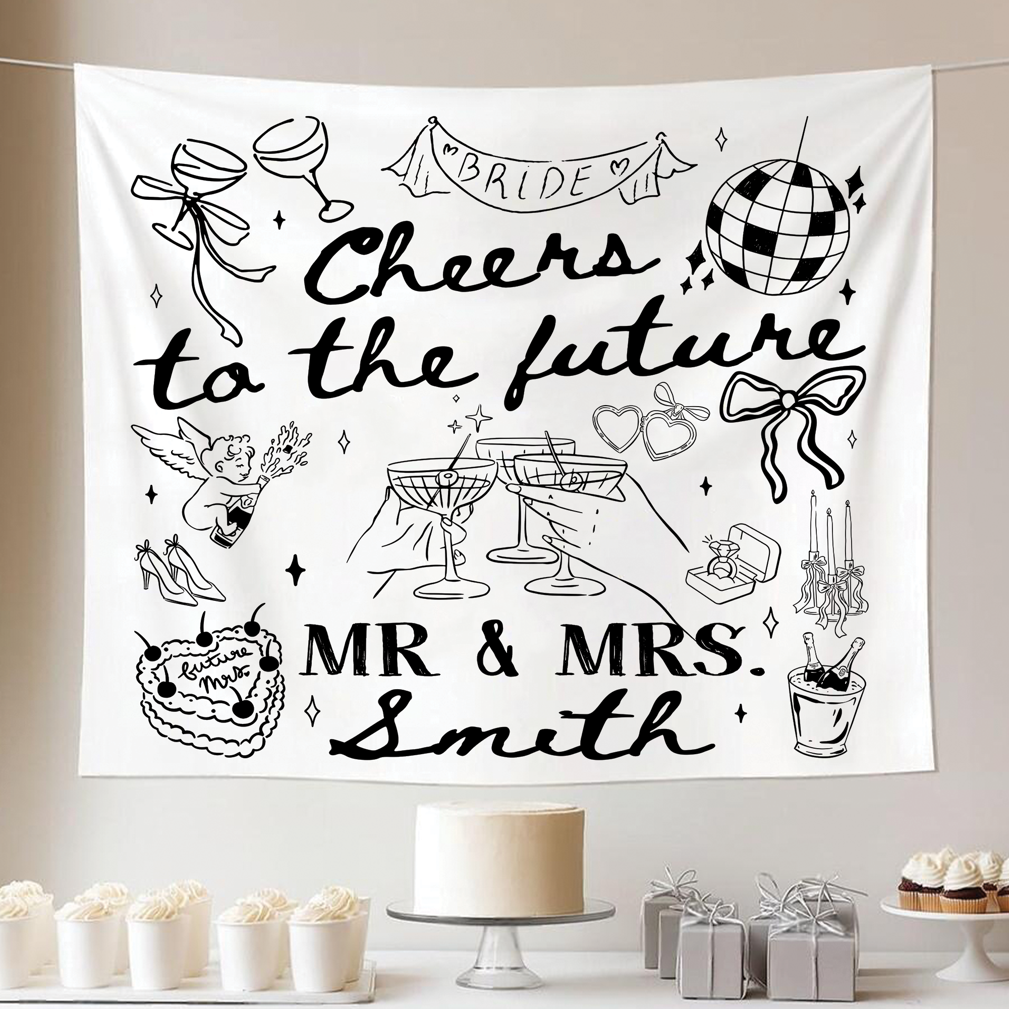 Cheers To The Future Mr and Mrs Tapestry, Engagement Party Banner Cheers To The Future Mr and Mrs Tapestry, Engagement Party Banner - Image 7