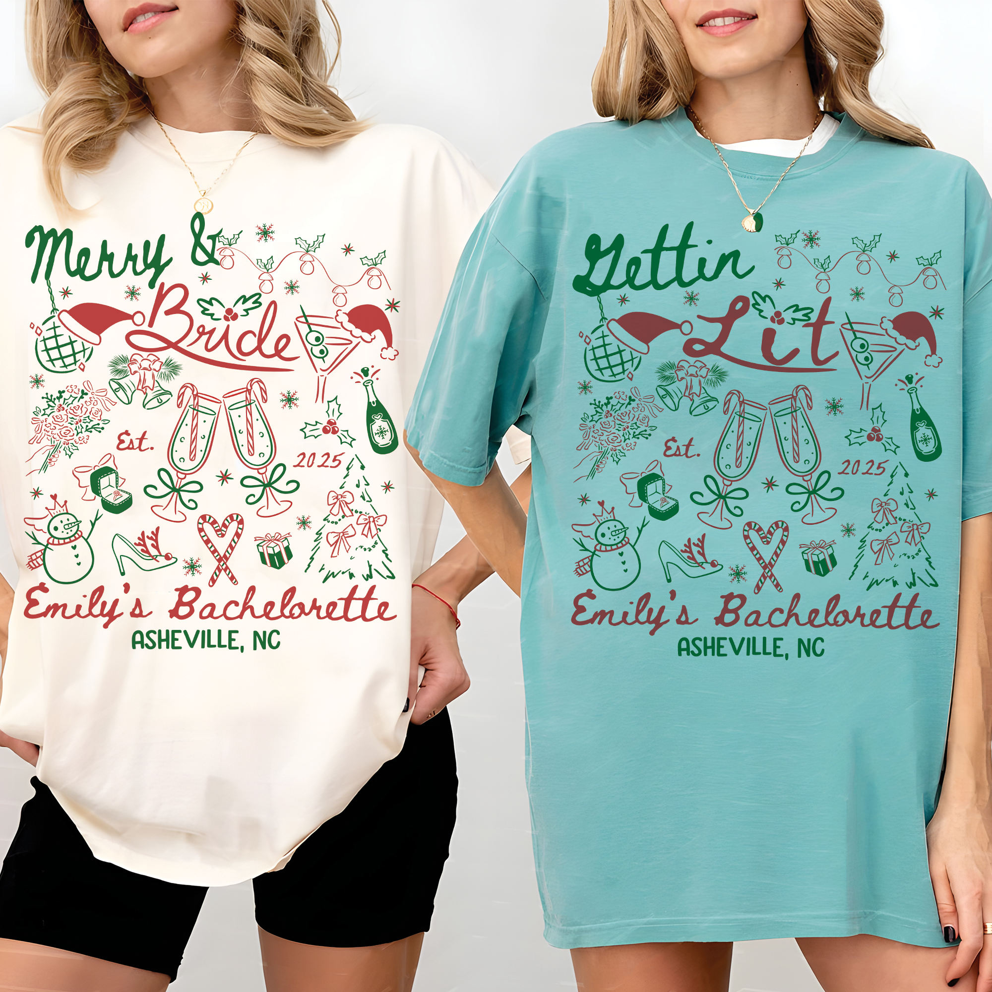 Merry And Bride Christmas Bachelorette Shirt Merry And Bride Christmas Bachelorette Shirt - Image 7