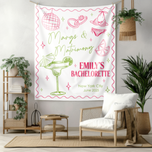 Custom Bridal Shower Party Tapestry, Margs & Matrimony Bachelorette Tapestry