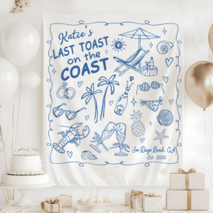 Last Toast On The Coast Bachelorette Party Tapestry